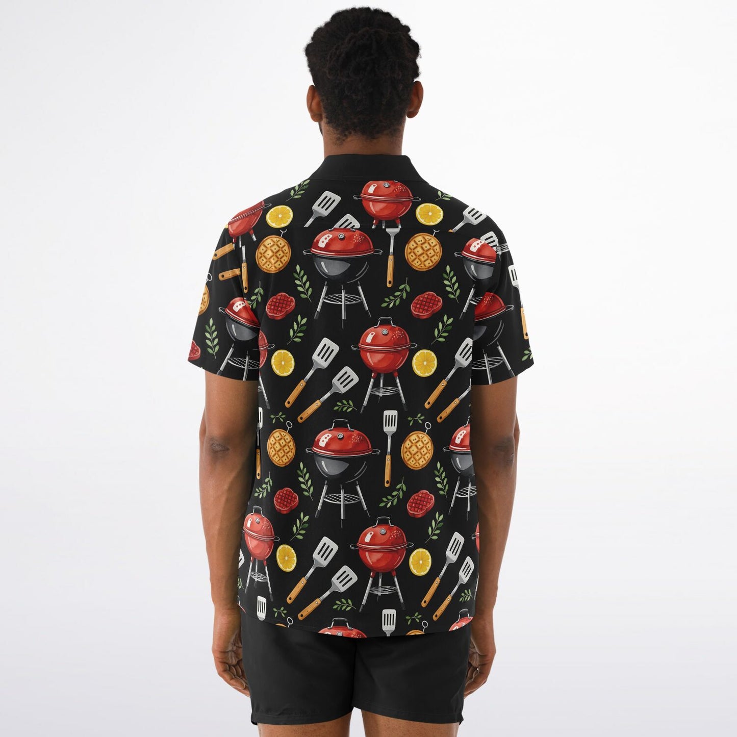 BBQ Pattern Hawaiian Spread Collar Short Sleeve Button-Down Shirt