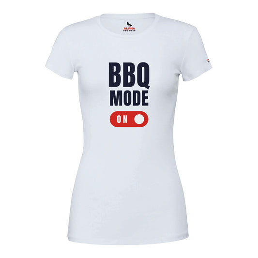 BBQ MODE ON Premium Womens Crewneck T-shirt White Alpha BBQ wear BBQ -apparel- BBQ tshirt -BBQ tee