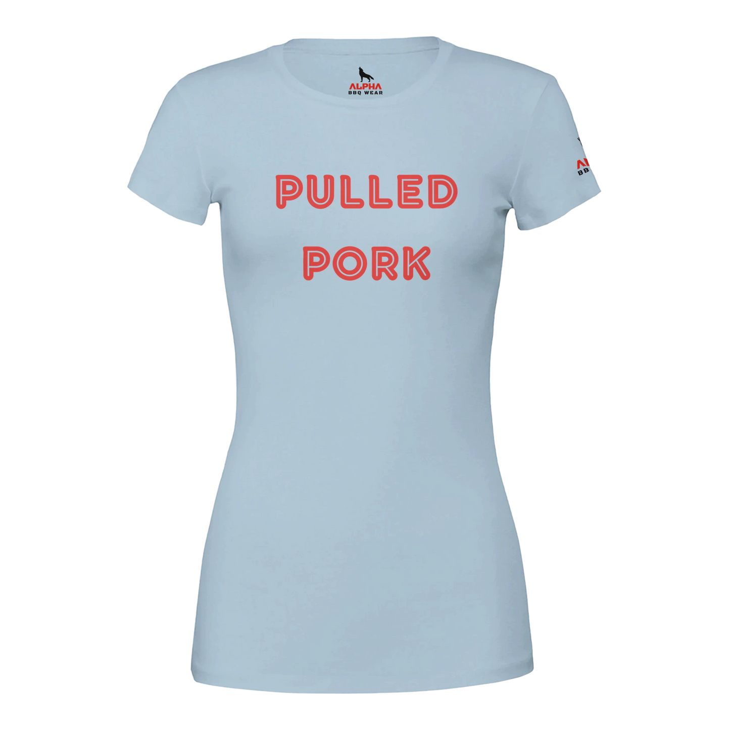 PULLED PORK Custom BBQ T-Shirt Premium Womens Crewneck Baby Blue Alpha BBQ wear BBQ -apparel- BBQ tshirt -BBQ tee