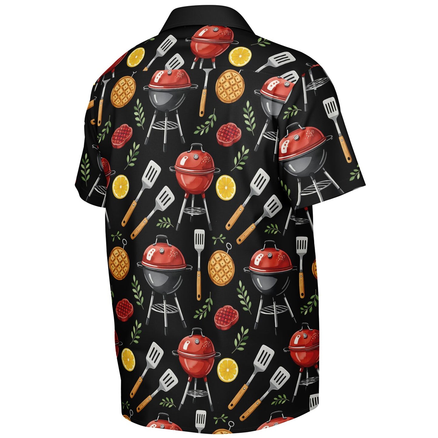 BBQ Pattern Hawaiian Spread Collar Short Sleeve Button-Down Shirt