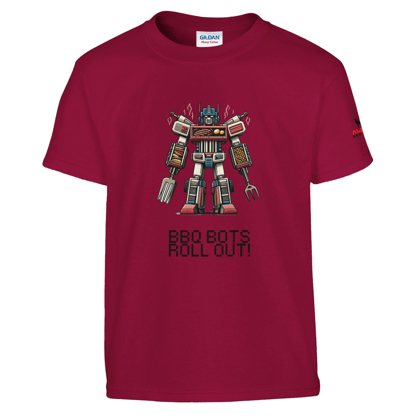 BBQ BOTS ROLL OUT Classic Kids Crewneck T-shirt Cardinal Red Alpha BBQ wear BBQ -apparel- BBQ tshirt -BBQ tee