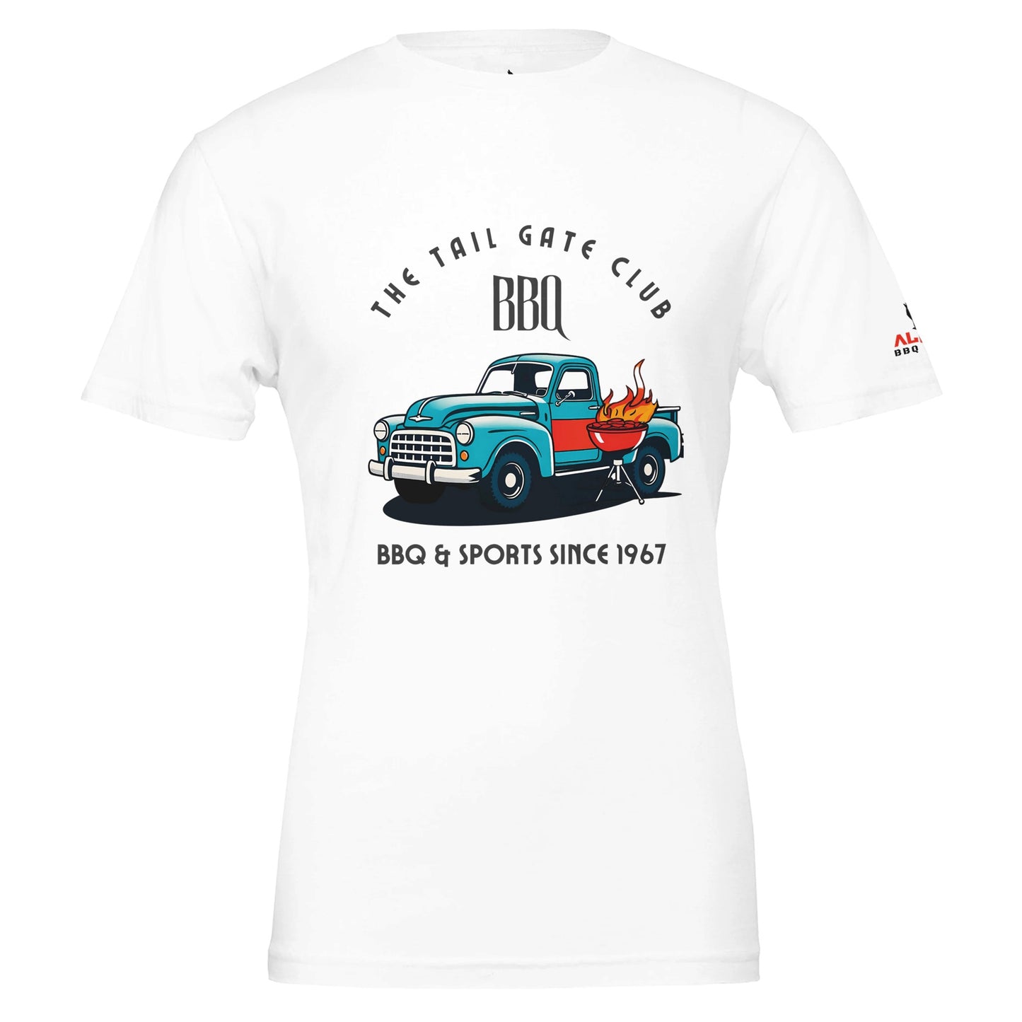 The Tailgate Club BBQ Premium Unisex Crewneck T-shirt White Alpha BBQ wear BBQ -apparel- BBQ tshirt -BBQ tee