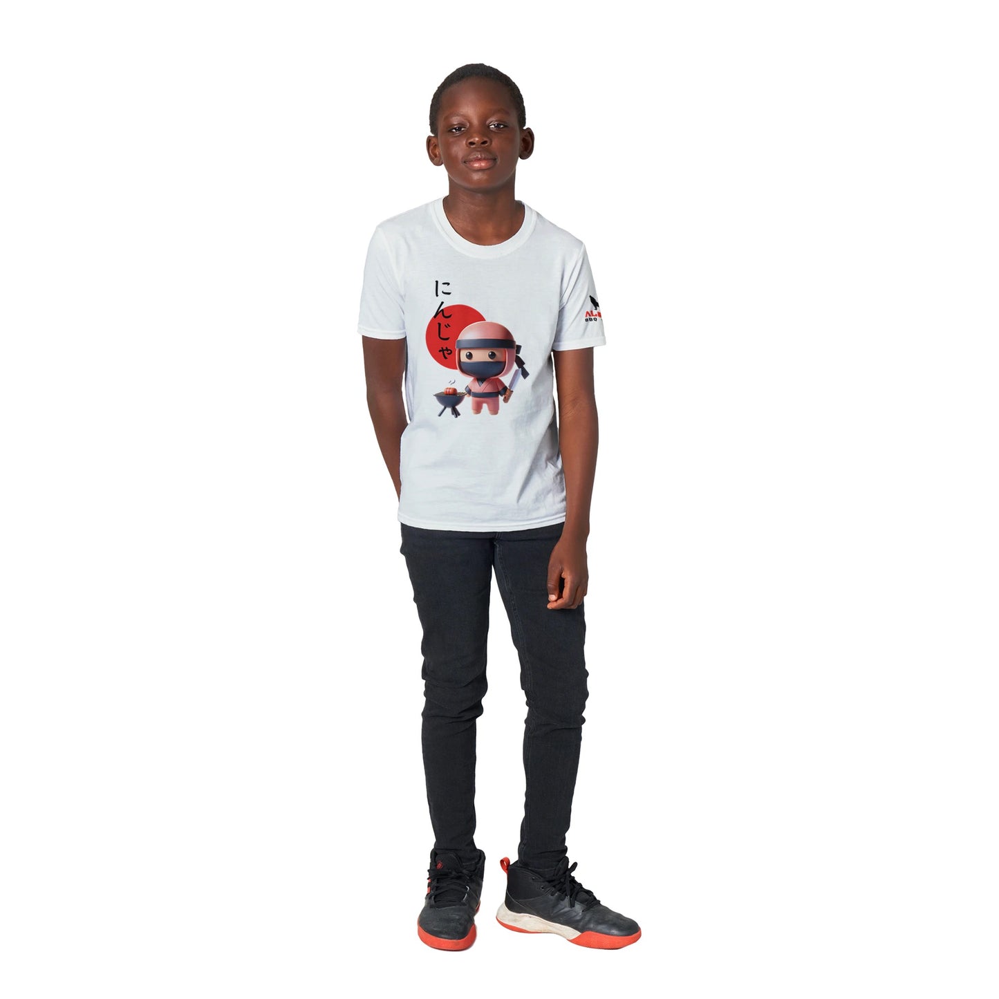 BBQ Cute Ninja Classic Kids Crewneck T-shirt Alpha BBQ wear BBQ -apparel- BBQ tshirt -BBQ tee