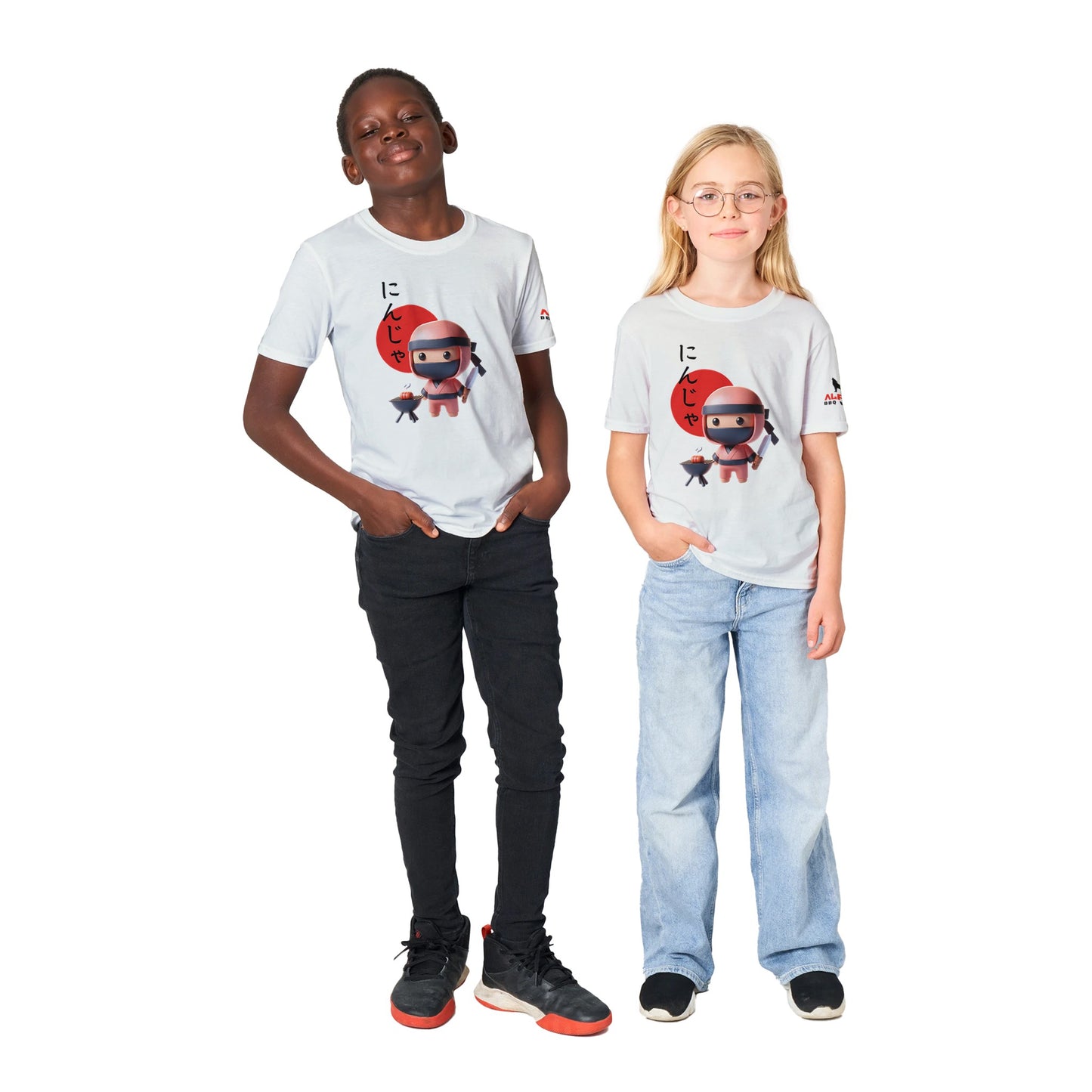 BBQ Cute Ninja Classic Kids Crewneck T-shirt Alpha BBQ wear BBQ -apparel- BBQ tshirt -BBQ tee