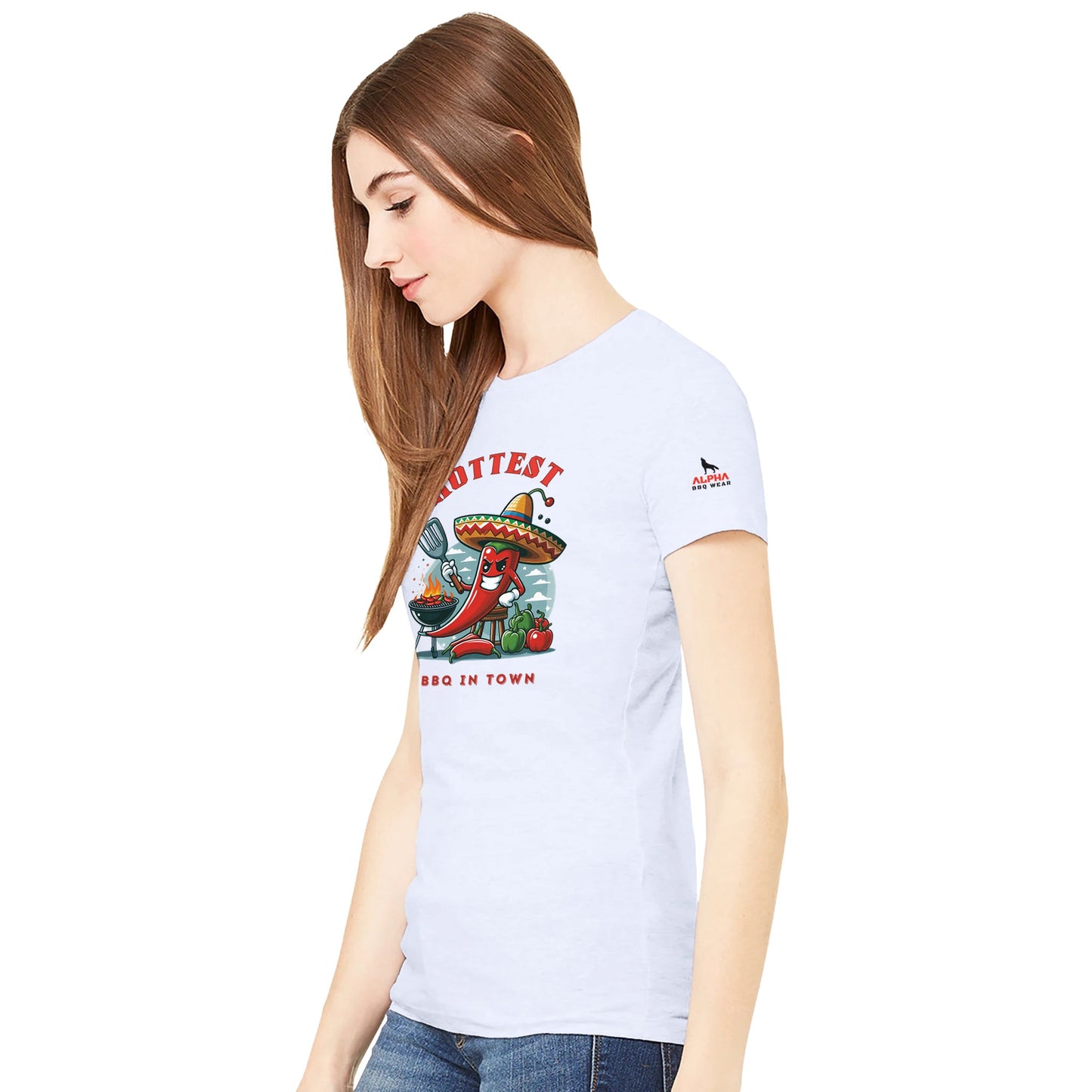 Hottest BBQ in Town Premium Womens Crewneck T-shirt Alpha BBQ wear BBQ -apparel- BBQ tshirt -BBQ tee
