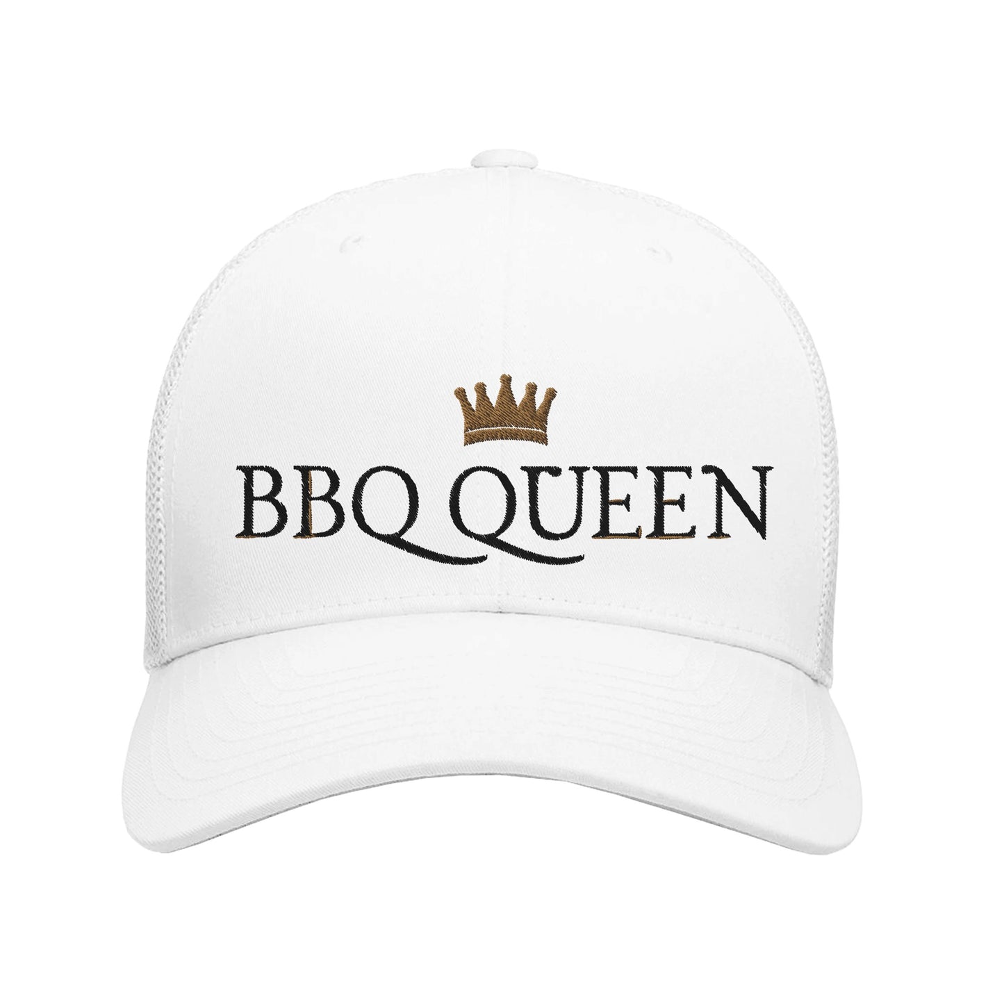BBQ QUEEN Adult 6-Panel Trucker Cap embroidered | 4colors available White Alpha BBQ wear BBQ -apparel- BBQ tshirt -BBQ tee