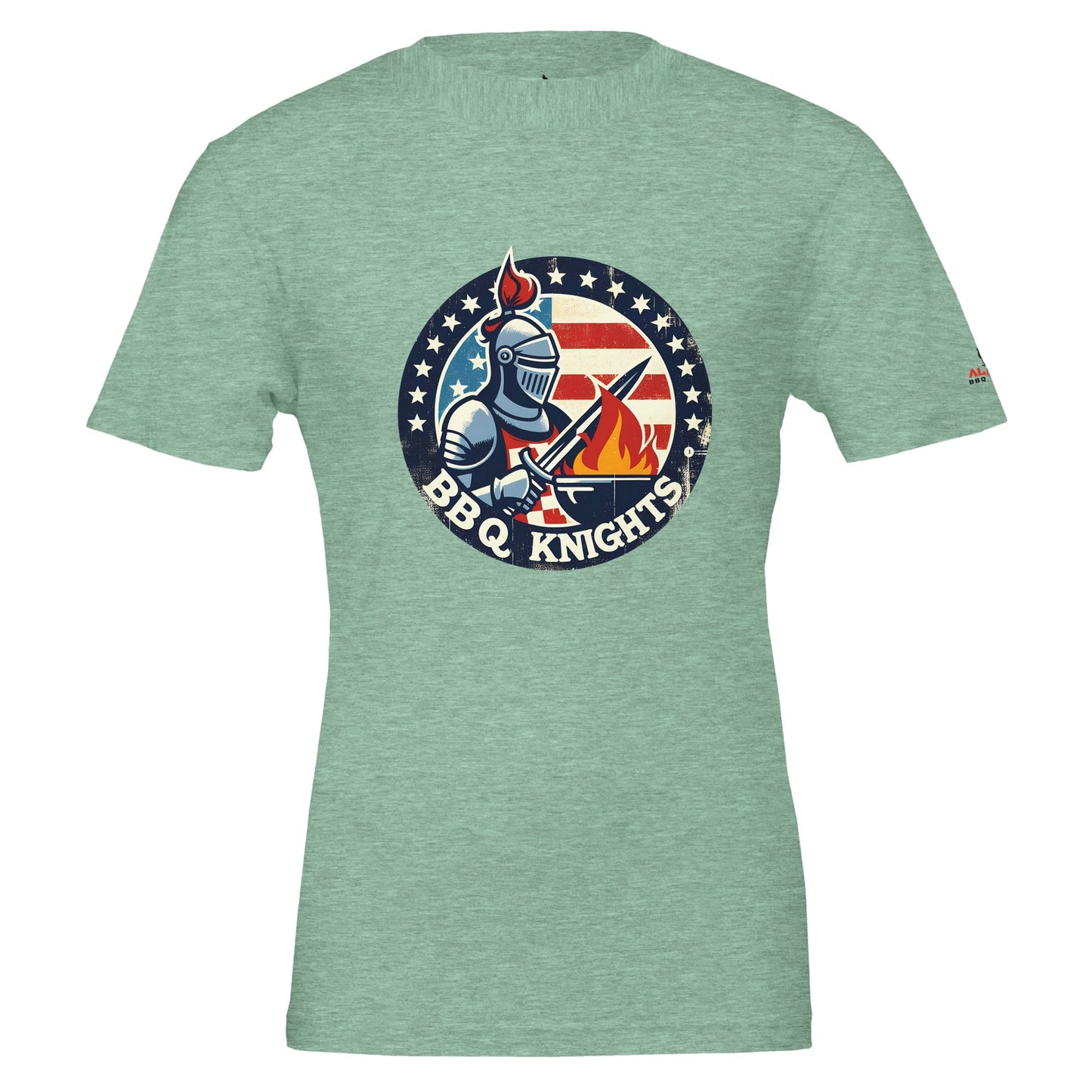 BBQ Knightss Premium Unisex Crewneck T-shirt Heather Mint Alpha BBQ wear BBQ -apparel- BBQ tshirt -BBQ tee