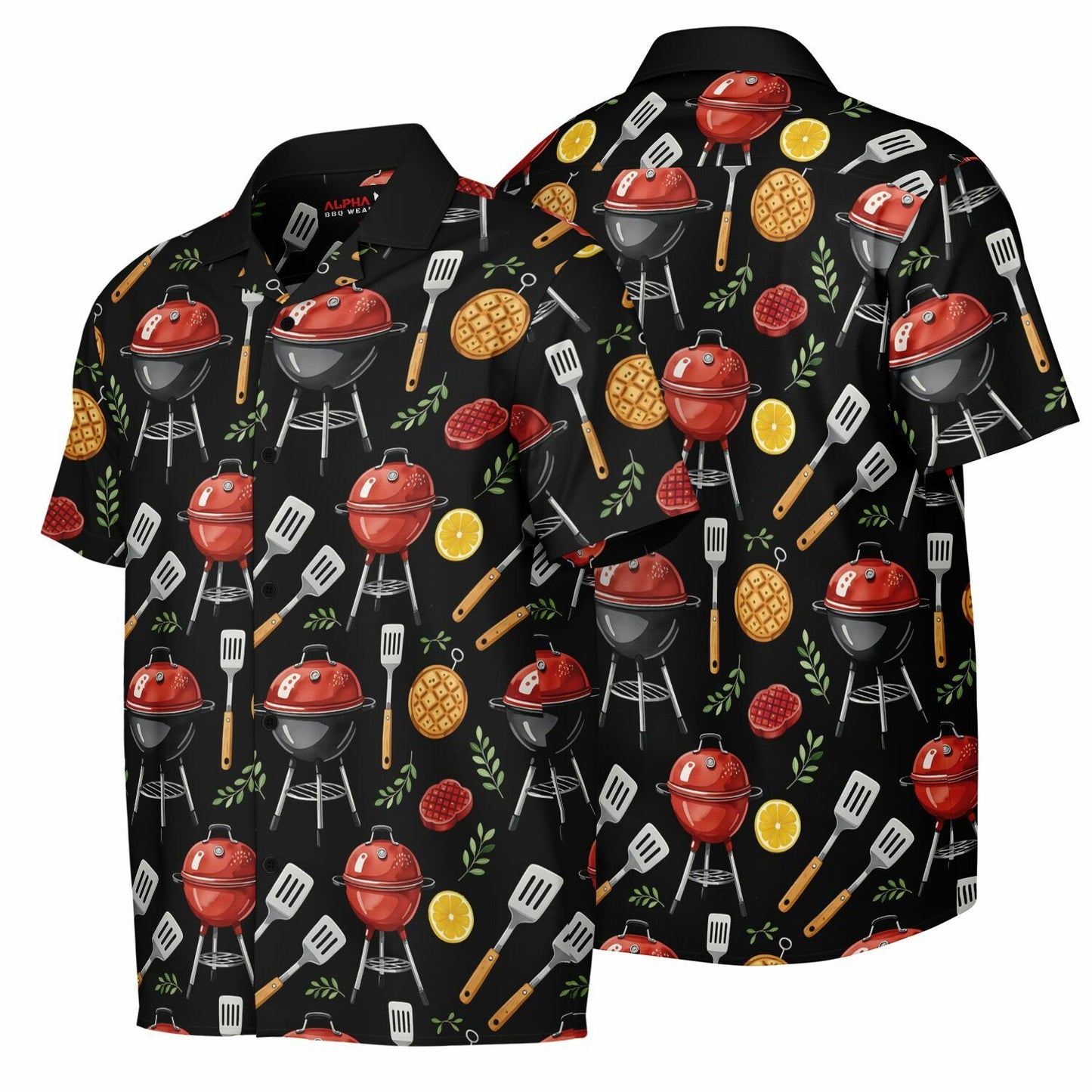 BBQ Pattern Hawaiian Spread Collar Short Sleeve Button-Down Shirt