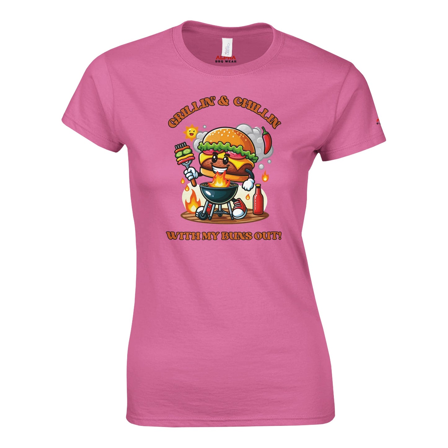 Grillin’ and Chillin’ with My Buns Out! Classic Womens Crewneck T-shirt Azalea Alpha BBQ wear BBQ -apparel- BBQ tshirt -BBQ tee