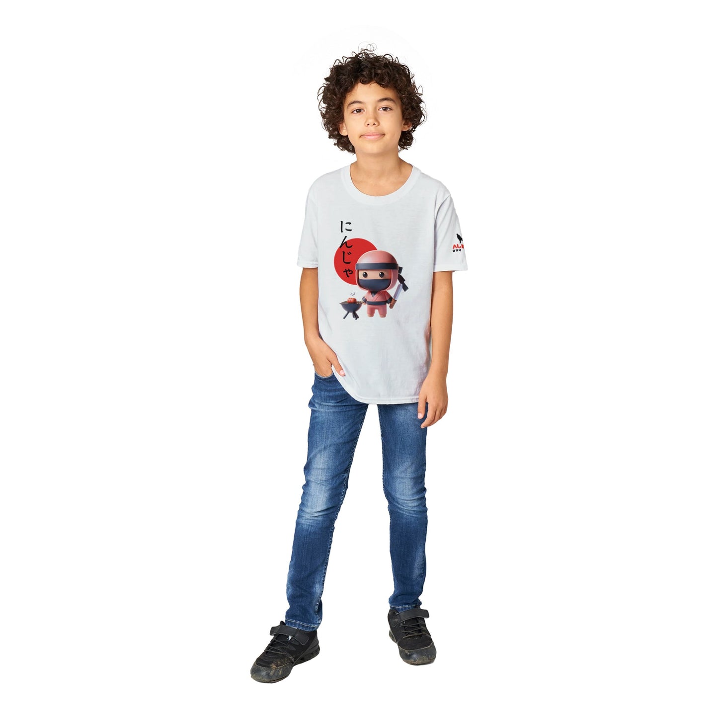 BBQ Cute Ninja Classic Kids Crewneck T-shirt Alpha BBQ wear BBQ -apparel- BBQ tshirt -BBQ tee