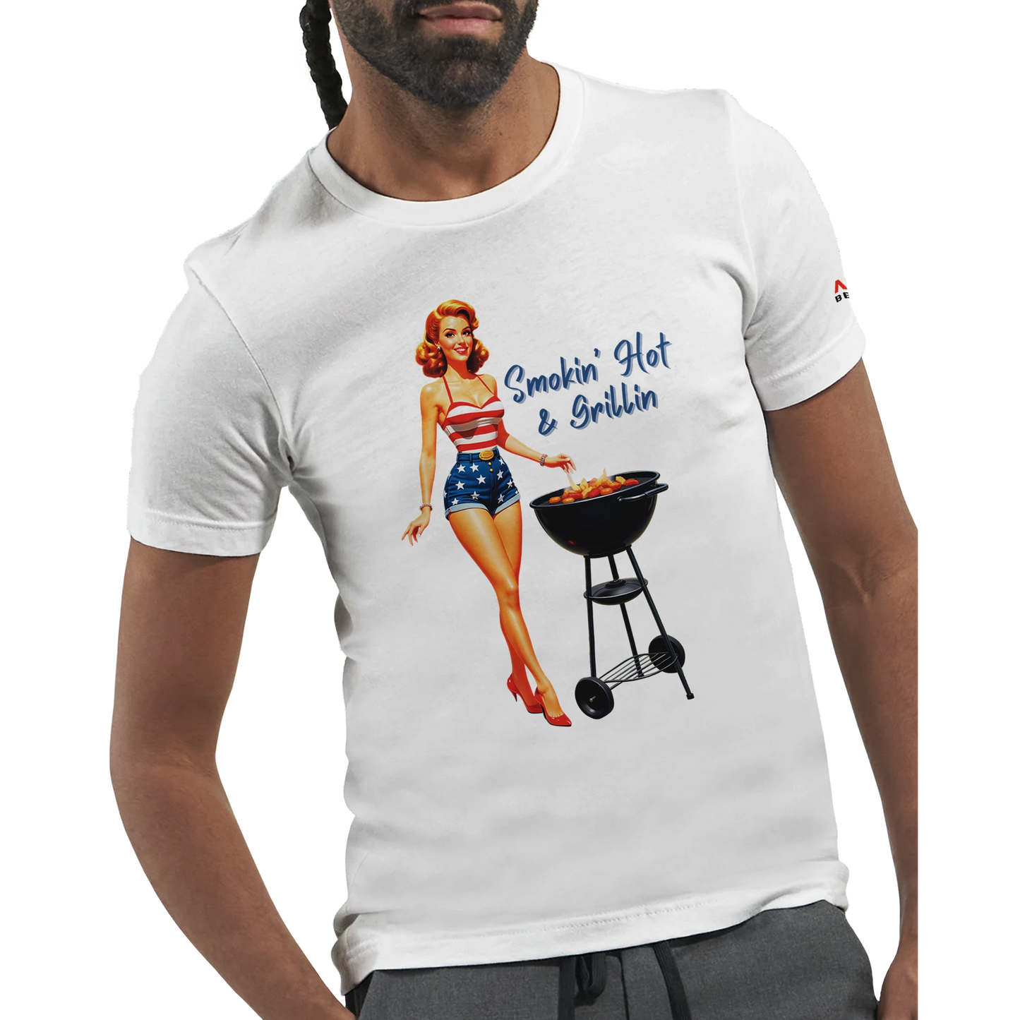 Pinup girl ‘Smokin’ Hot & Grillin’ T-shirt! Premium Unisex Crewneck T-shirt | Alpha BBQ wear BBQ -apparel- BBQ tshirt -BBQ tee