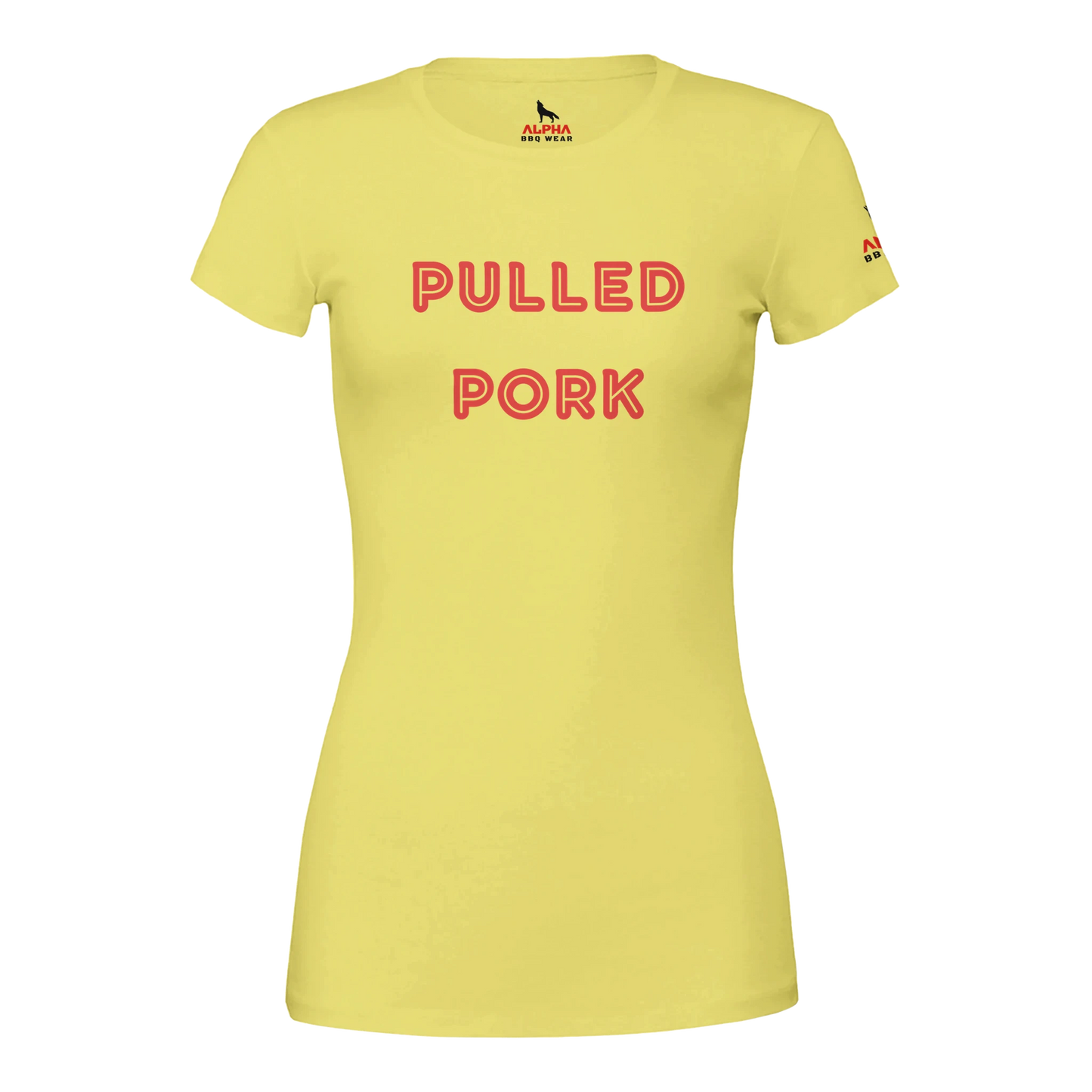 PULLED PORK Custom BBQ T-Shirt Premium Womens Crewneck Yellow Alpha BBQ wear BBQ -apparel- BBQ tshirt -BBQ tee