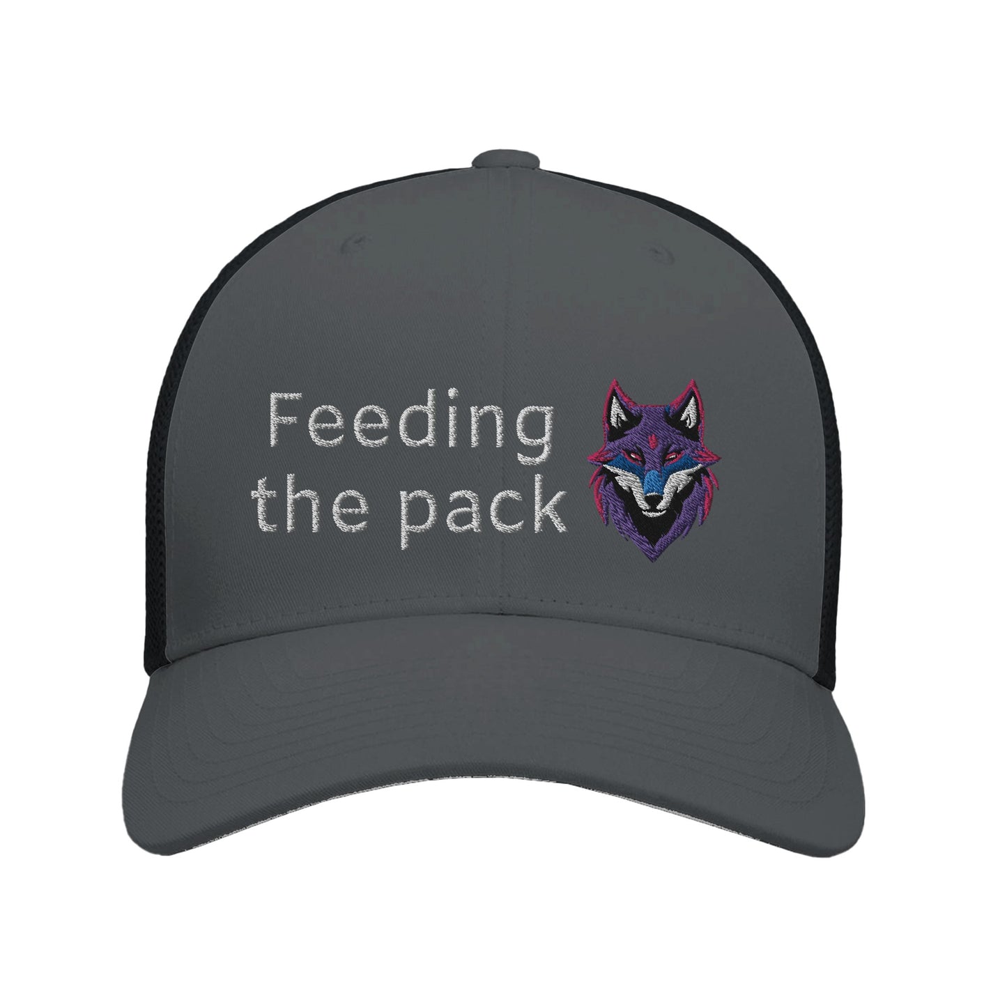Feeding the Pack Adult 6-Panel Trucker Cap | 4 colors available charcoal black Alpha BBQ wear BBQ -apparel- BBQ tshirt -BBQ tee