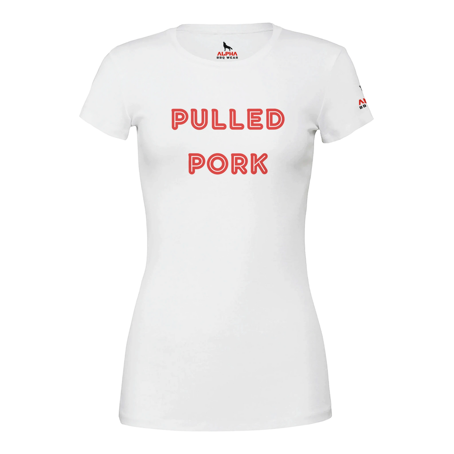 PULLED PORK Custom BBQ T-Shirt Premium Womens Crewneck White Alpha BBQ wear BBQ -apparel- BBQ tshirt -BBQ tee