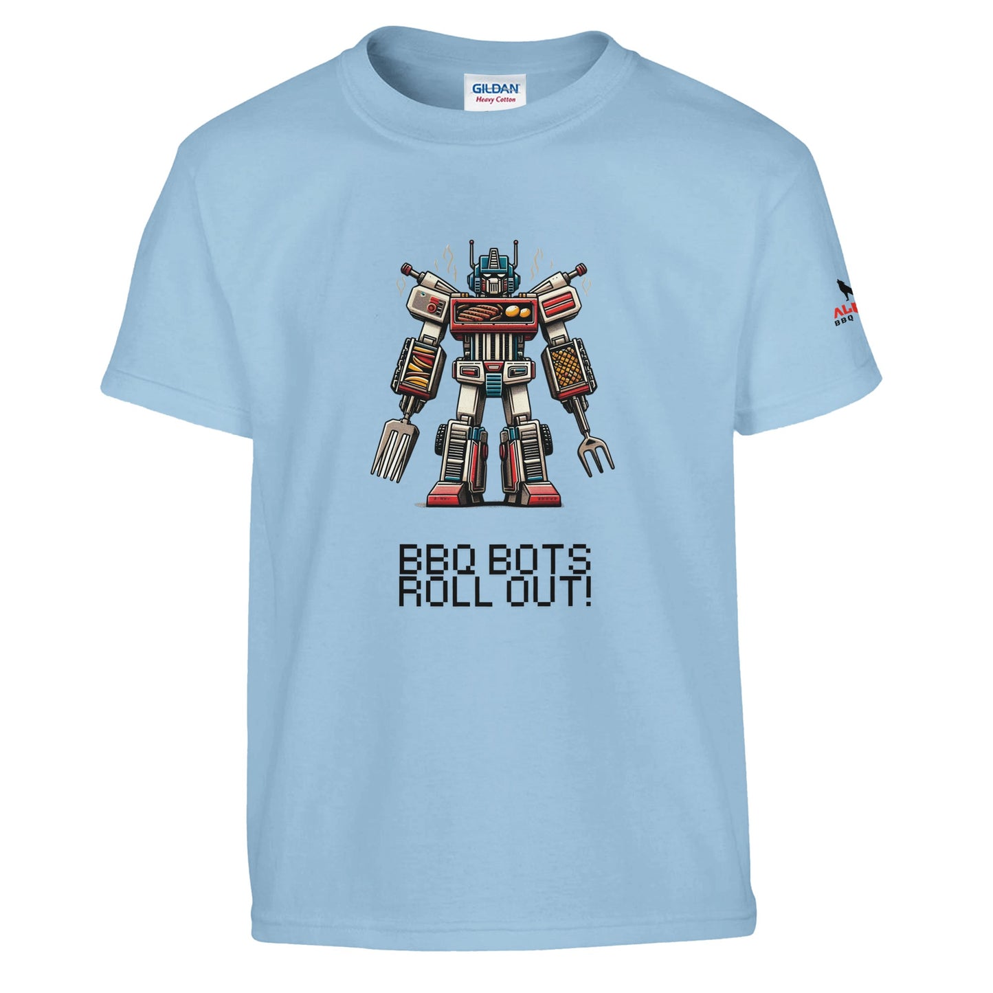 BBQ BOTS ROLL OUT Classic Kids Crewneck T-shirt Light Blue Alpha BBQ wear BBQ -apparel- BBQ tshirt -BBQ tee
