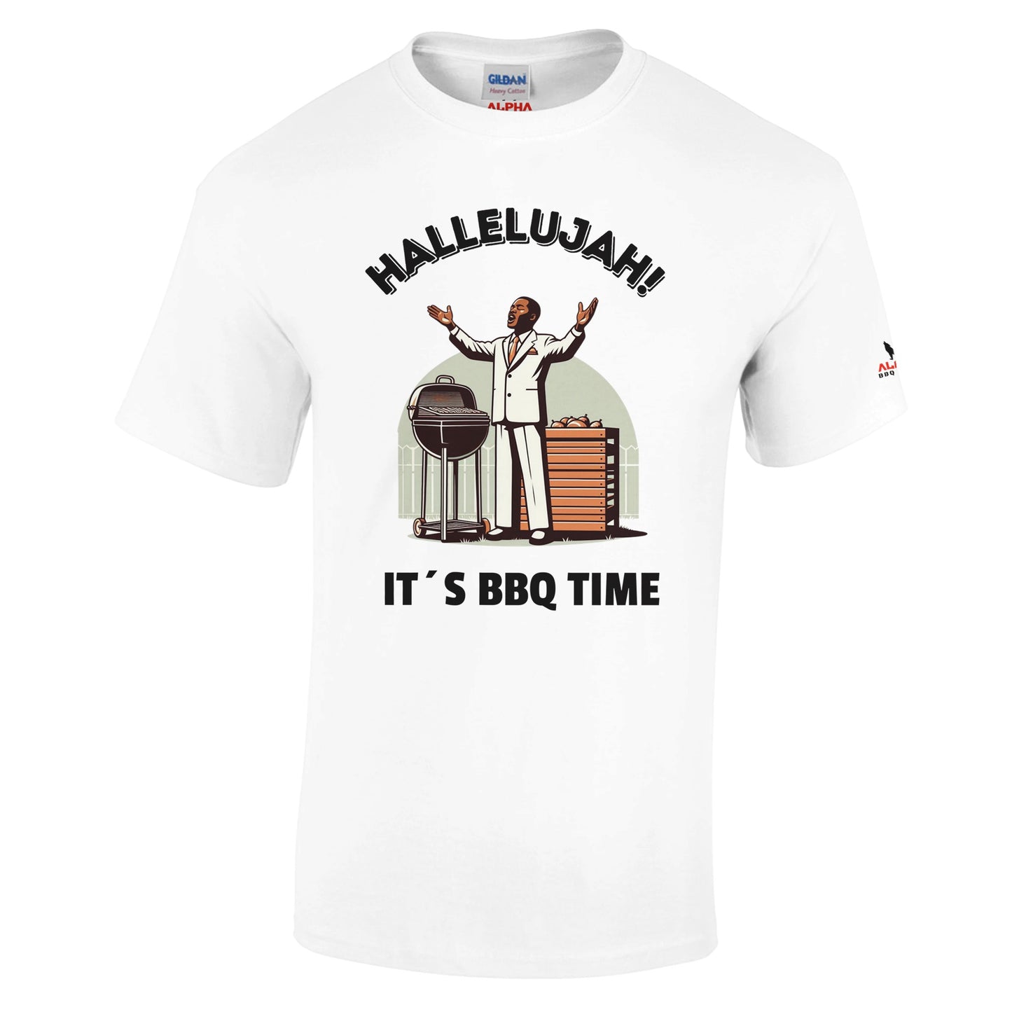 Hallelujah ! Heavyweight Unisex Crewneck T-shirt White Alpha BBQ wear BBQ -apparel- BBQ tshirt -BBQ tee