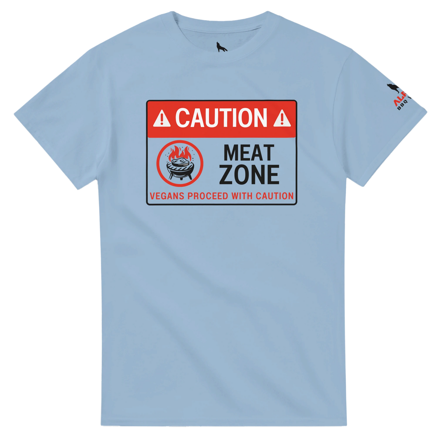 DANGER: Meat Zone – Vegans Proceed with Caution Heavyweight Unisex Crewneck T-shirt Light Blue Alpha BBQ wear BBQ -apparel- BBQ tshirt -BBQ tee