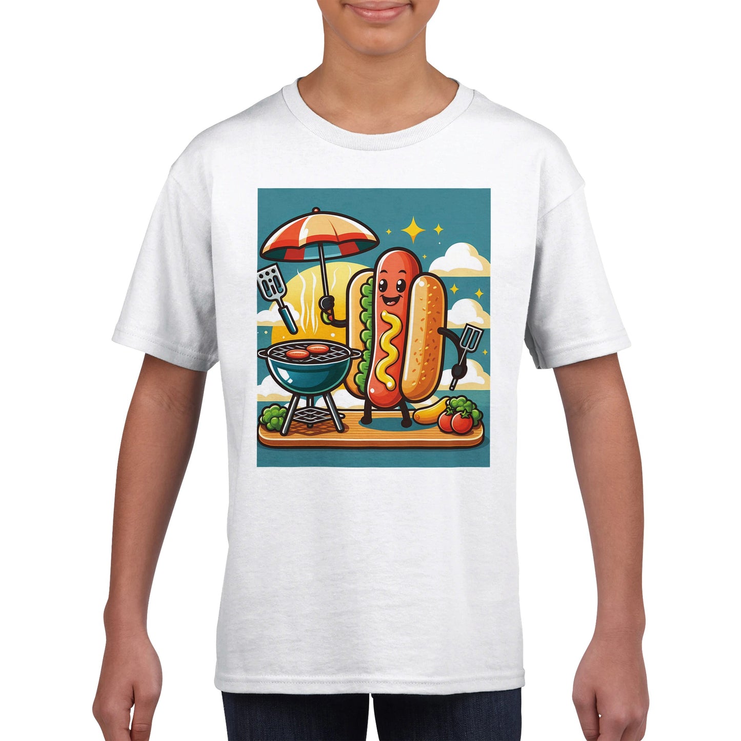 BBQ Hot dog Classic Kids Crewneck T-shirt Alpha BBQ wear BBQ -apparel- BBQ tshirt -BBQ tee