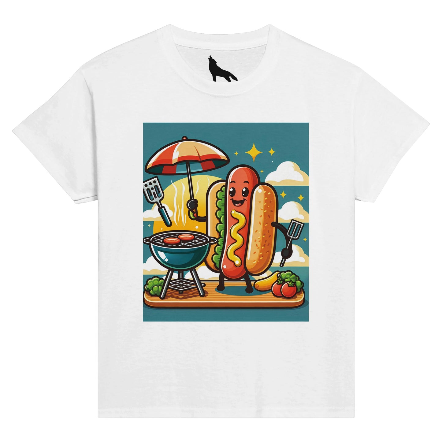 BBQ Hot dog Classic Kids Crewneck T-shirt White Alpha BBQ wear BBQ -apparel- BBQ tshirt -BBQ tee