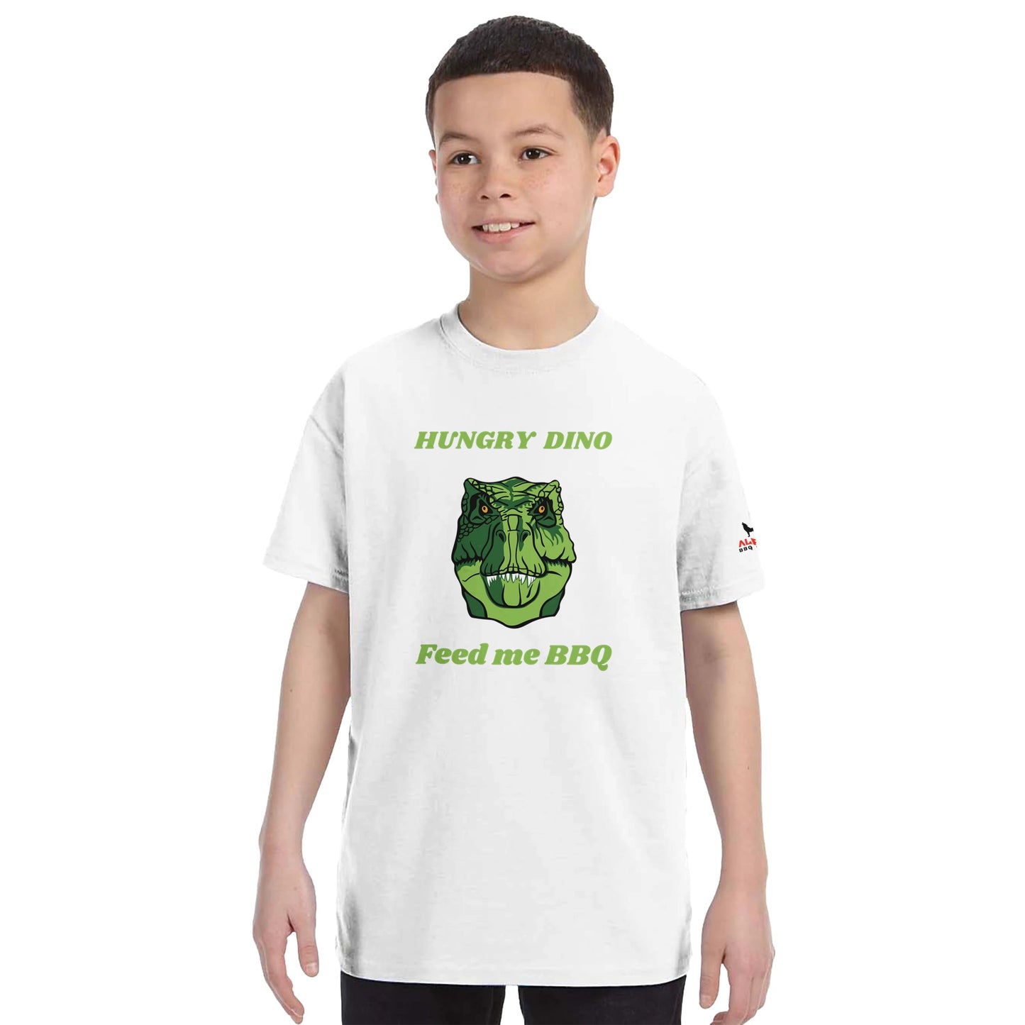 Hungry Dino Classic Kids Crewneck T-shirt Alpha BBQ wear BBQ -apparel- BBQ tshirt -BBQ tee