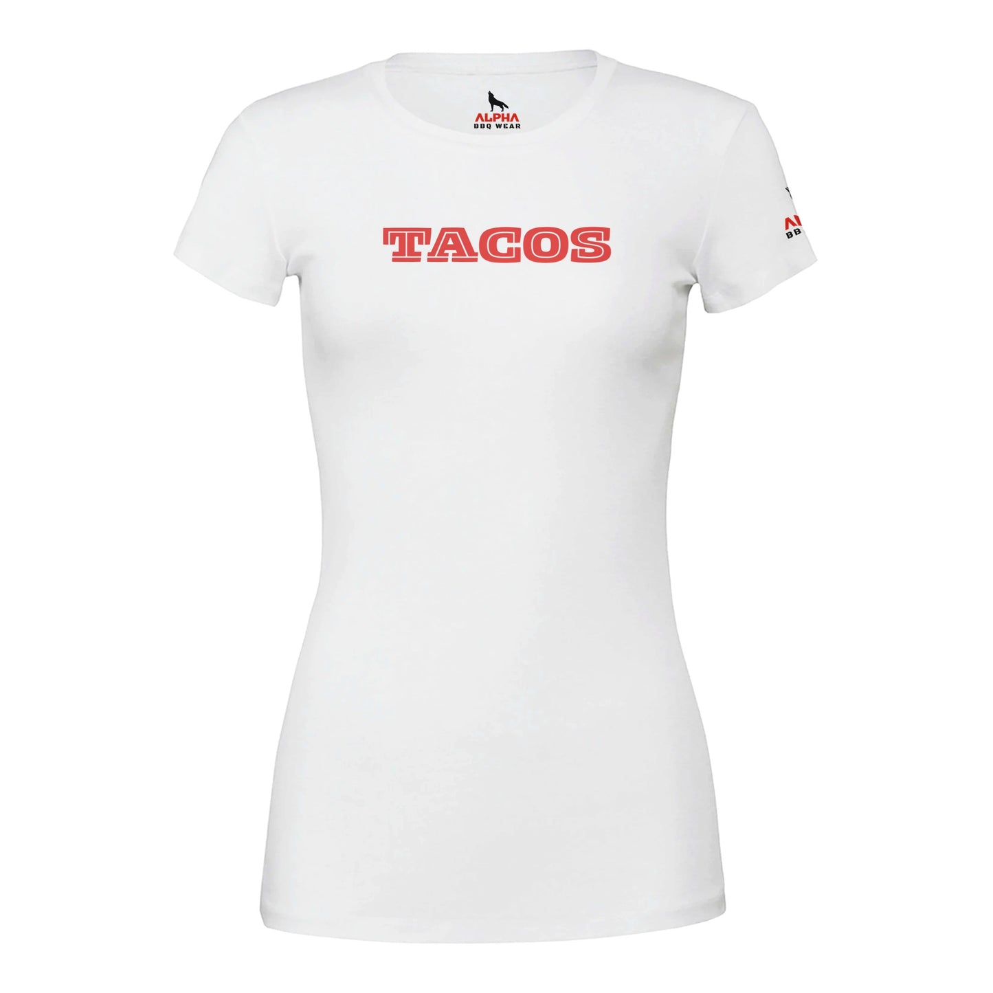 TACOS Custom BBQ T-Shirt Premium Womens Crewneck T-shirt White Alpha BBQ wear BBQ -apparel- BBQ tshirt -BBQ tee