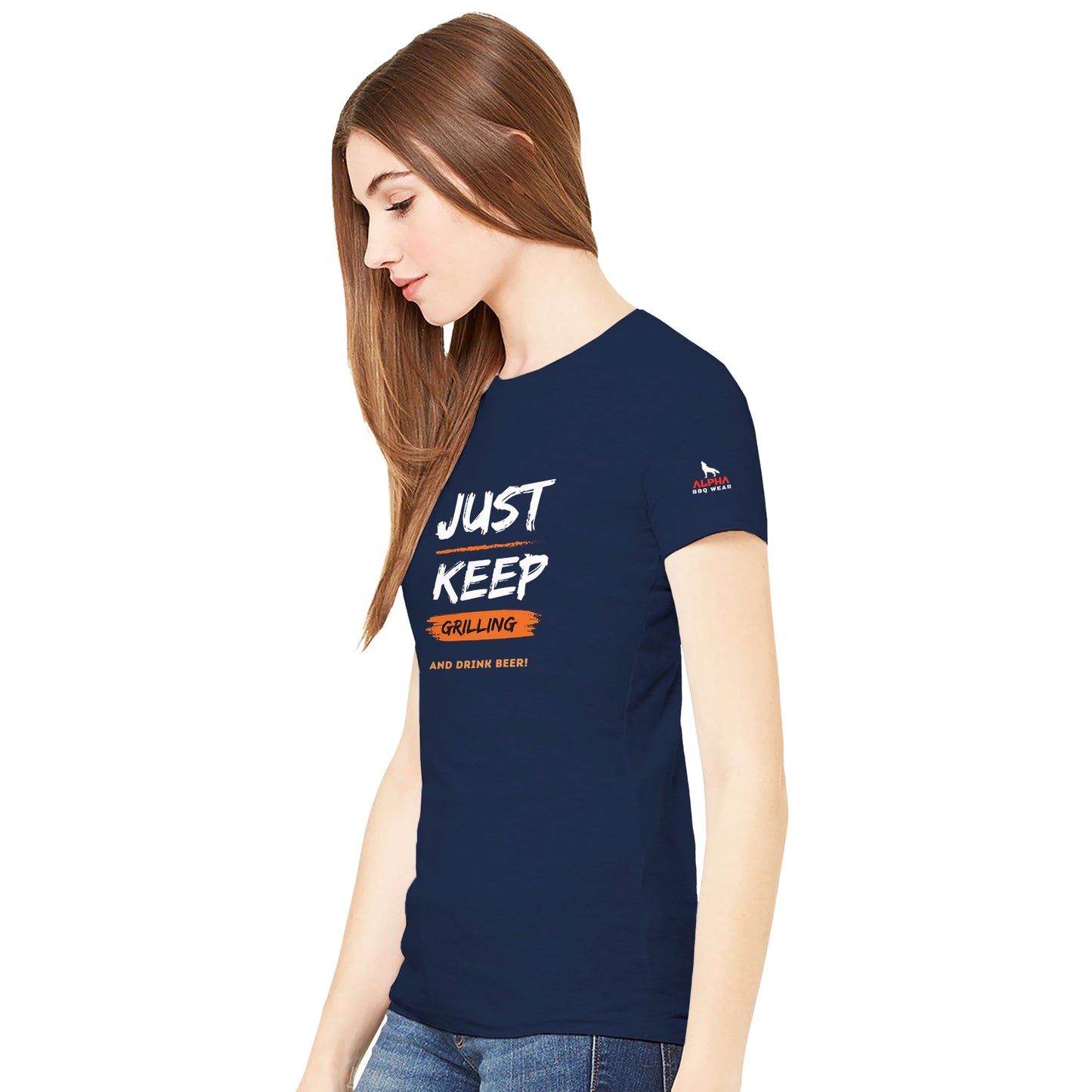 Just Keep Grillling Premium Womens Crewneck T-shirt Alpha BBQ wear BBQ -apparel- BBQ tshirt -BBQ tee