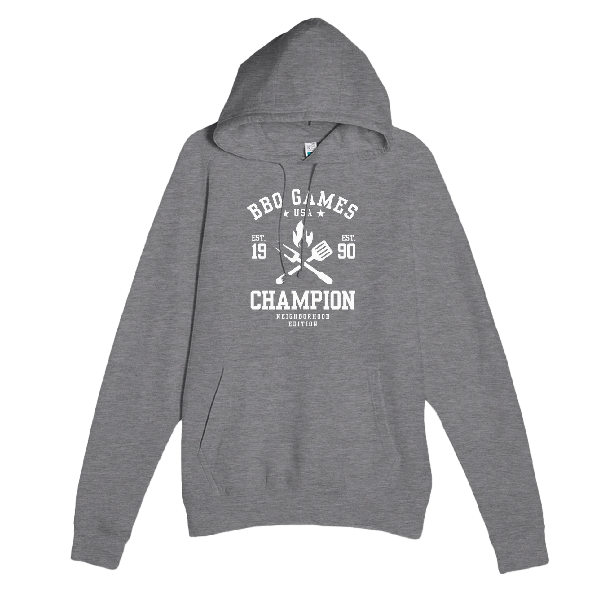 BBQ Games Champion Premium Unisex Pullover Hoodie Graphite Heather Alpha BBQ wear BBQ -apparel- BBQ tshirt -BBQ tee