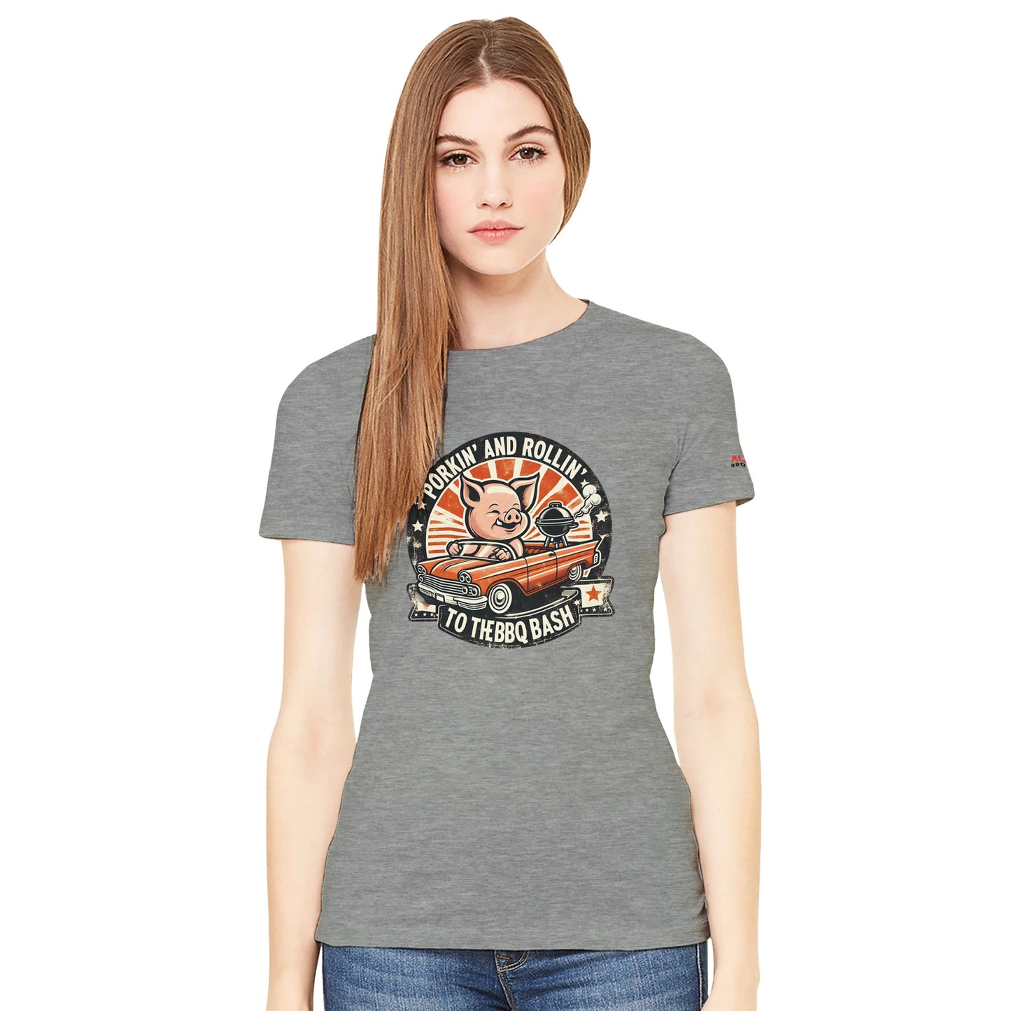 Porking and Rolling to the BBQ Bash Premium Womens Crewneck T-shirt Alpha BBQ wear BBQ -apparel- BBQ tshirt -BBQ tee