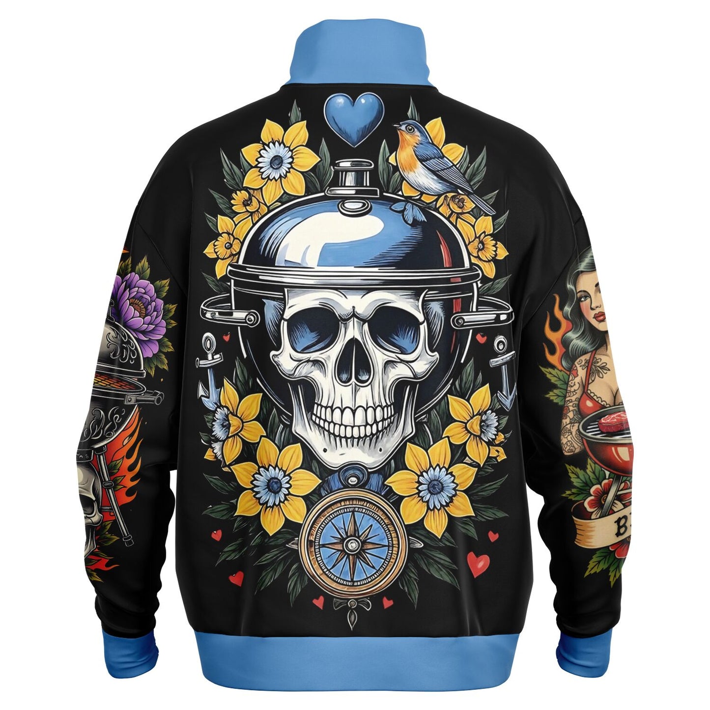 LOVE BBQ – Vintage Ink, Grill Heat Heavyweight Oversized Quarter Zip Sweatshirt - AOP