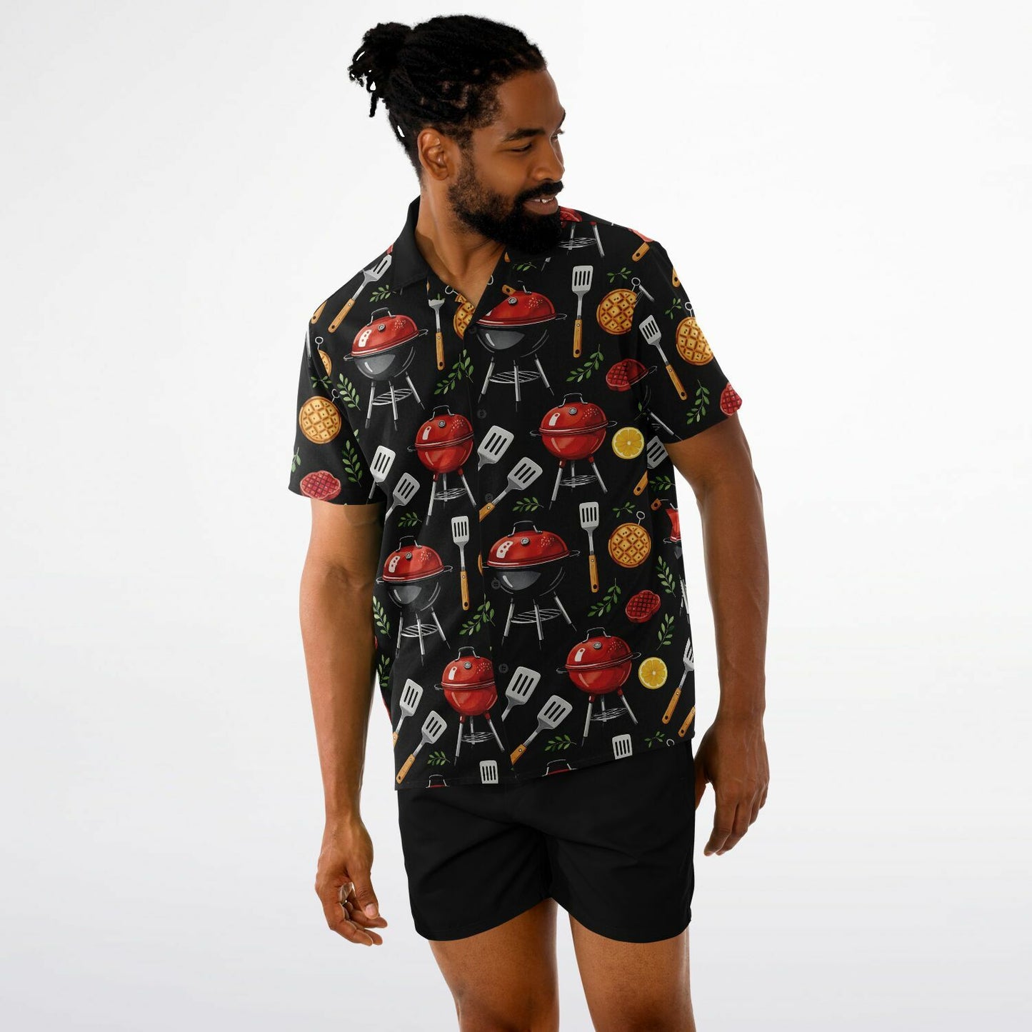 BBQ Pattern Hawaiian Spread Collar Short Sleeve Button-Down Shirt
