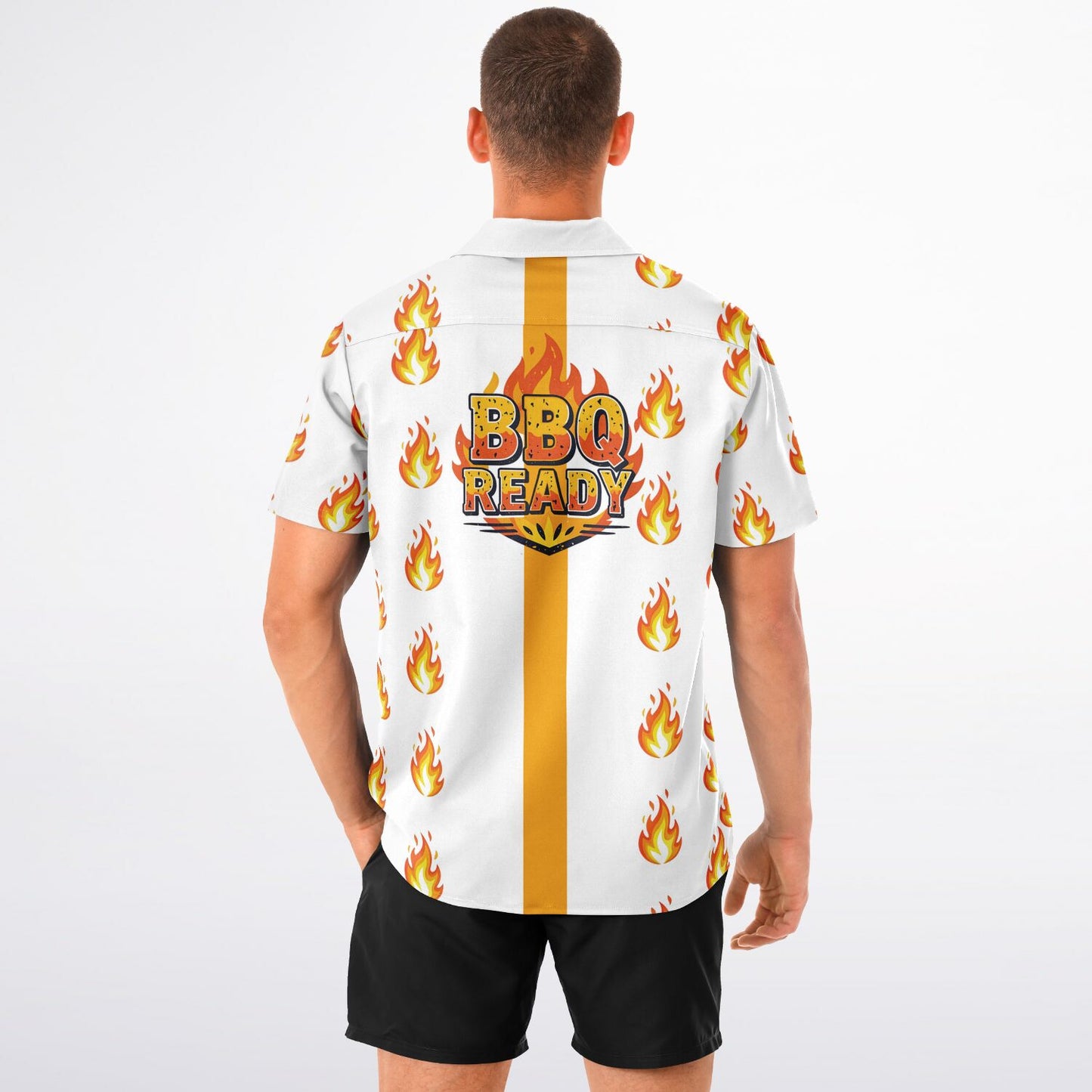 BBQ READY Flame Hawaiian spread Collar Short Sleeve Button-Down Shirt