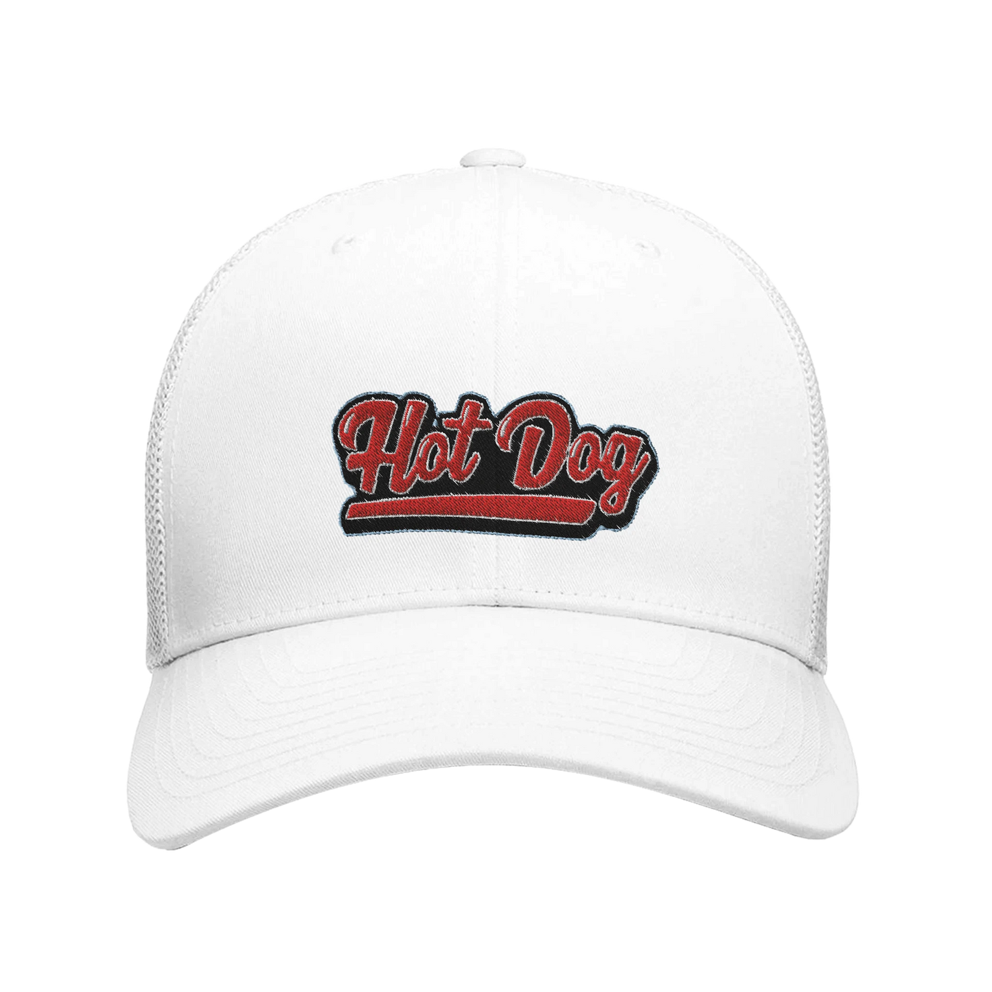“Hot Dog” Embroidered Retro Trucker Cap white white Alpha BBQ wear BBQ -apparel- BBQ tshirt -BBQ tee