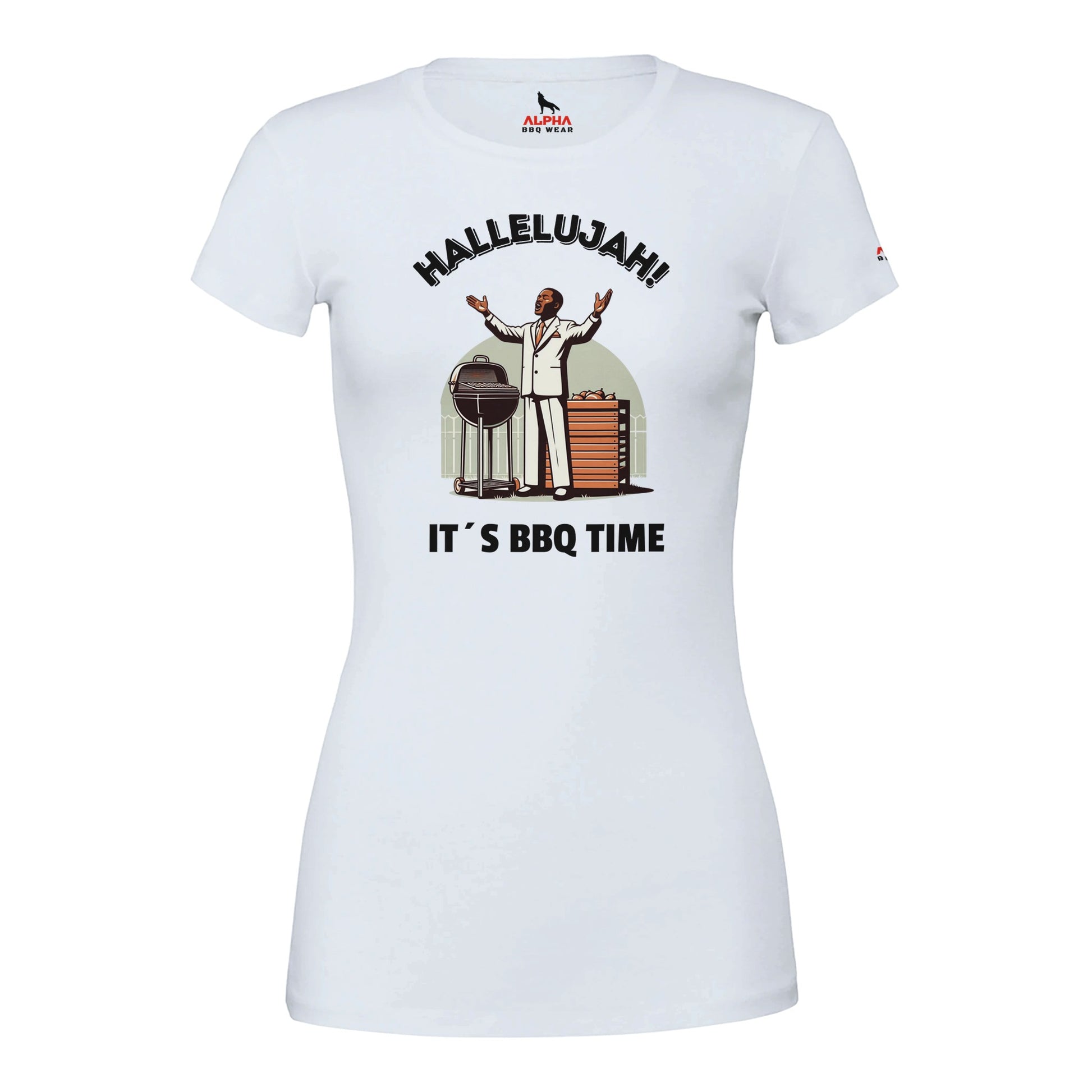 Hallelujah Premium Womens Crewneck T-shirt White Alpha BBQ wear BBQ -apparel- BBQ tshirt -BBQ tee