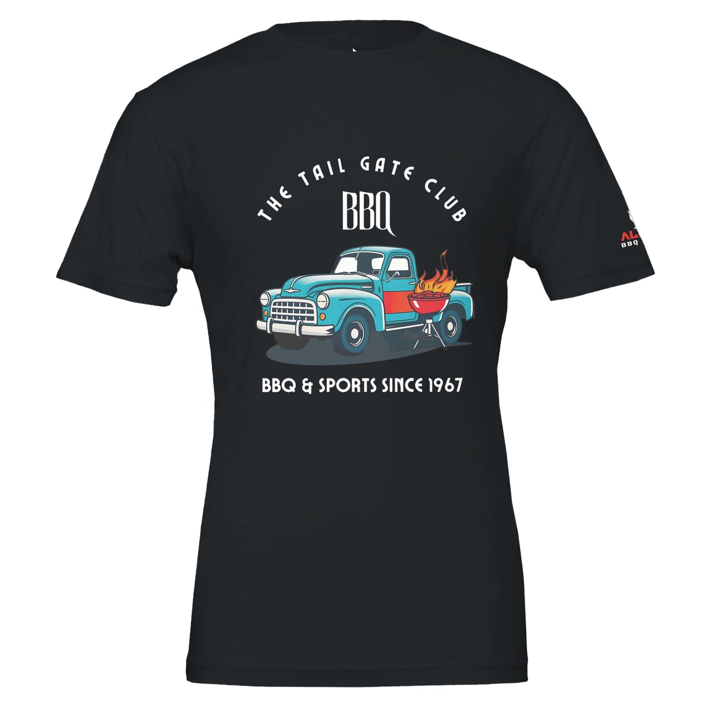 The Tailgate Club BBQ Premium Unisex Crewneck T-shirt Black Alpha BBQ wear BBQ -apparel- BBQ tshirt -BBQ tee