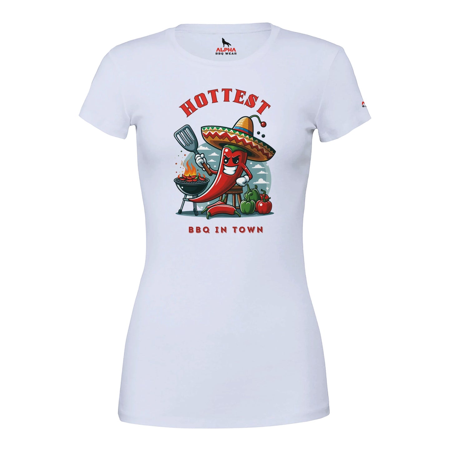 Hottest BBQ in Town Premium Womens Crewneck T-shirt Ash Alpha BBQ wear BBQ -apparel- BBQ tshirt -BBQ tee