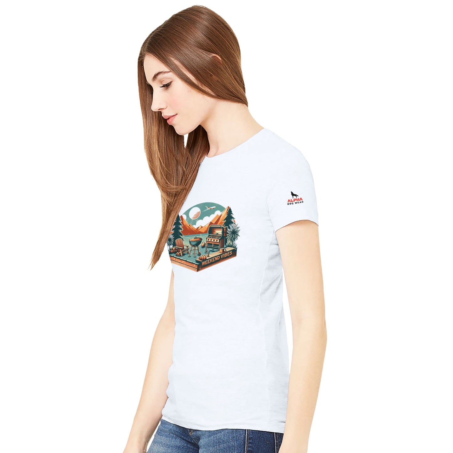 Weekend Vibes Premium Womens Crewneck T-shirt Alpha BBQ wear BBQ -apparel- BBQ tshirt -BBQ tee