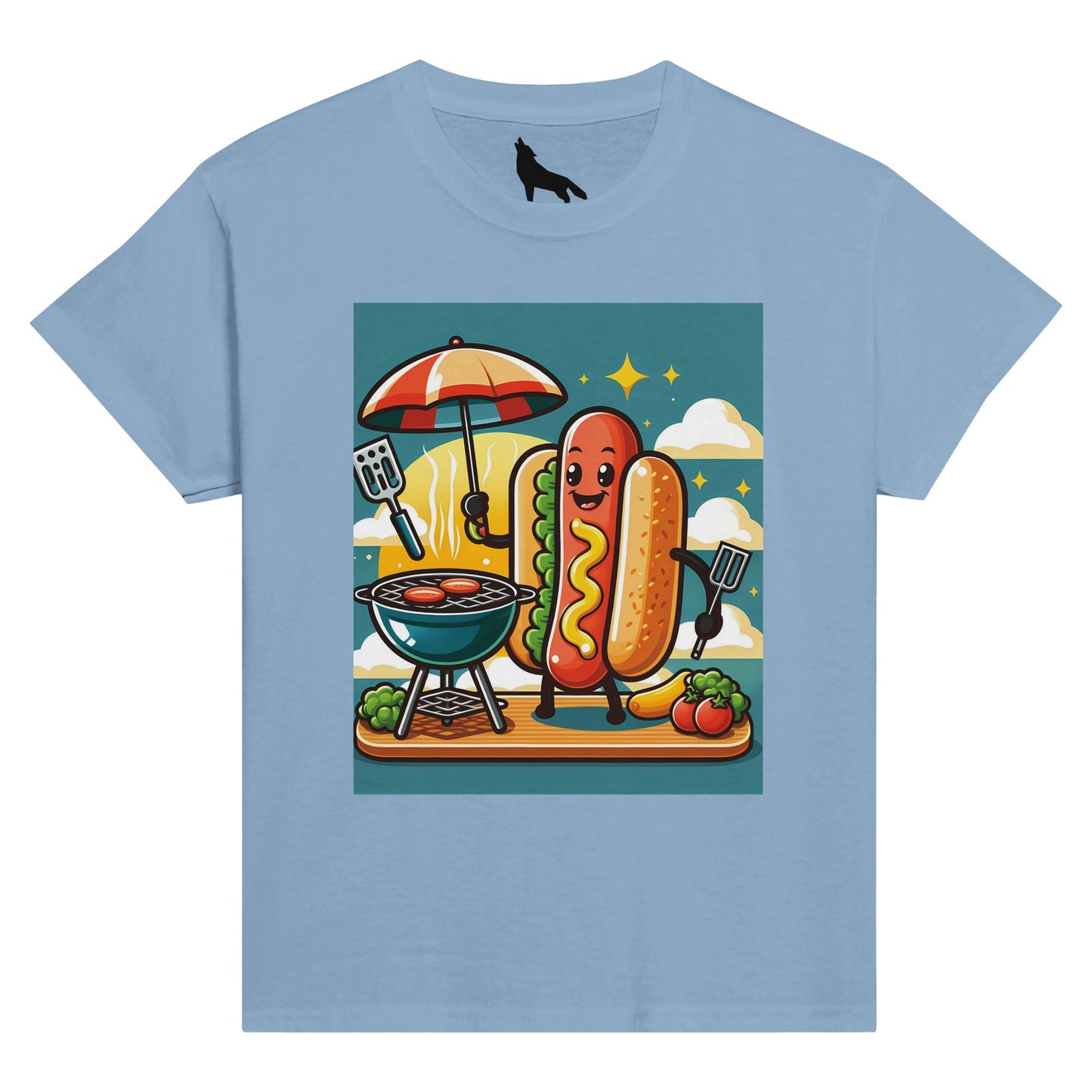 BBQ Hot dog Classic Kids Crewneck T-shirt Light Blue Alpha BBQ wear BBQ -apparel- BBQ tshirt -BBQ tee