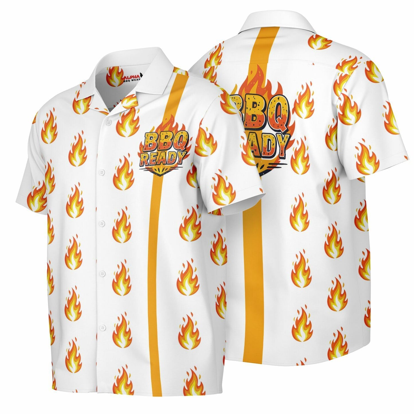 BBQ READY Flame Hawaiian spread Collar Short Sleeve Button-Down Shirt