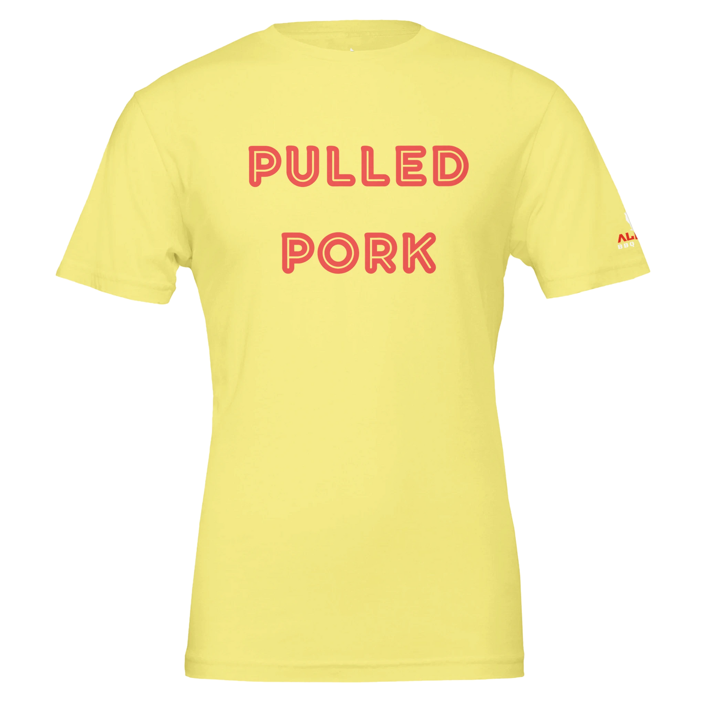 PULLED PORK Custom BBQ T-Shirt Premium Unisex Crewneck Yellow Alpha BBQ wear BBQ -apparel- BBQ tshirt -BBQ tee