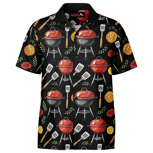 BBQ Pattern Hawaiian Spread Collar Short Sleeve Button-Down Shirt