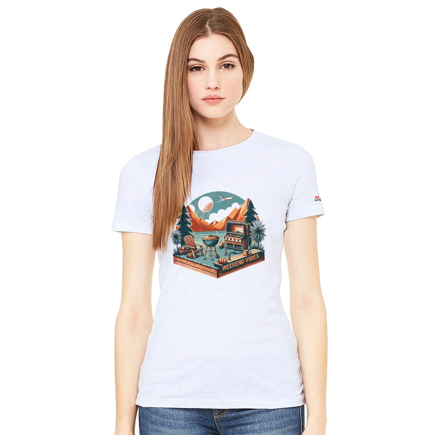 Weekend Vibes Premium Womens Crewneck T-shirt Alpha BBQ wear BBQ -apparel- BBQ tshirt -BBQ tee