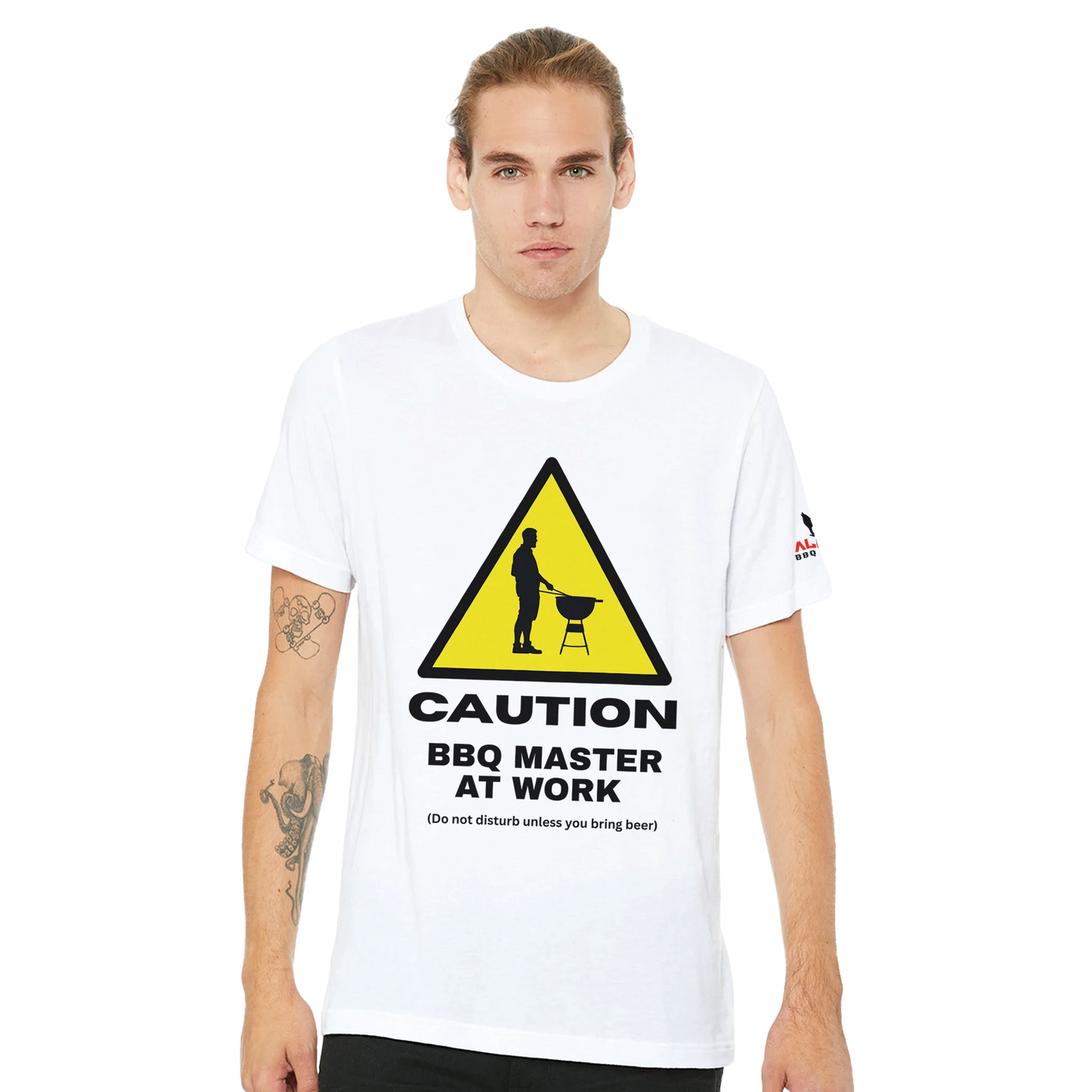 Caution: BBQ Master at Work Premium Unisex Crewneck T-shirt Alpha BBQ wear BBQ -apparel- BBQ tshirt -BBQ tee
