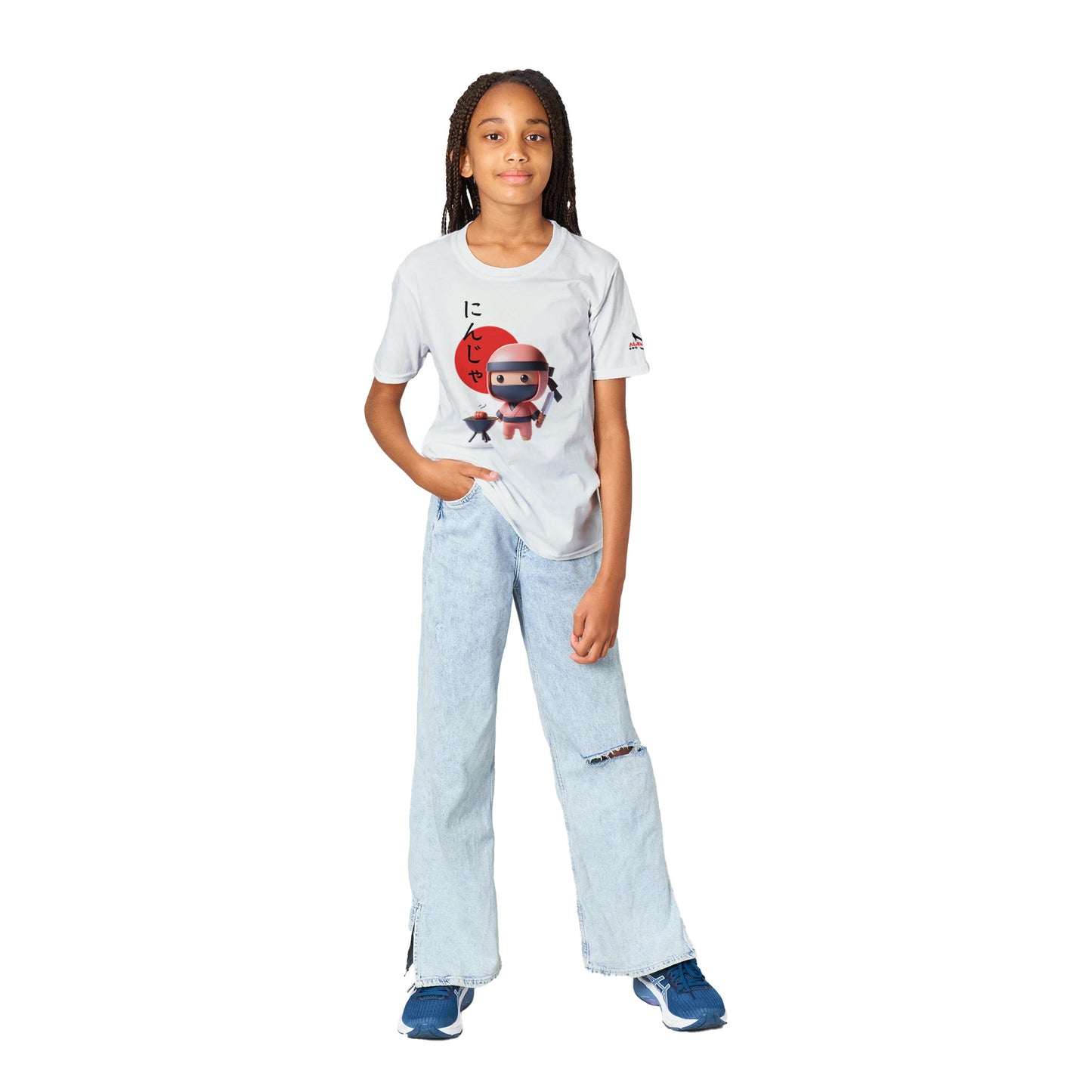 BBQ Cute Ninja Classic Kids Crewneck T-shirt Alpha BBQ wear BBQ -apparel- BBQ tshirt -BBQ tee