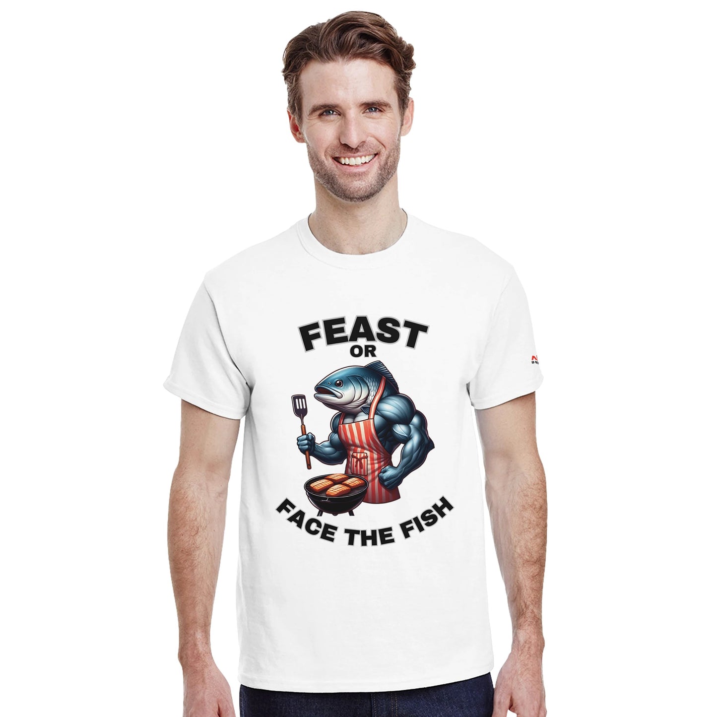 Feast or face the fish Heavyweight Unisex Crewneck T-shirt Alpha BBQ wear BBQ -apparel- BBQ tshirt -BBQ tee