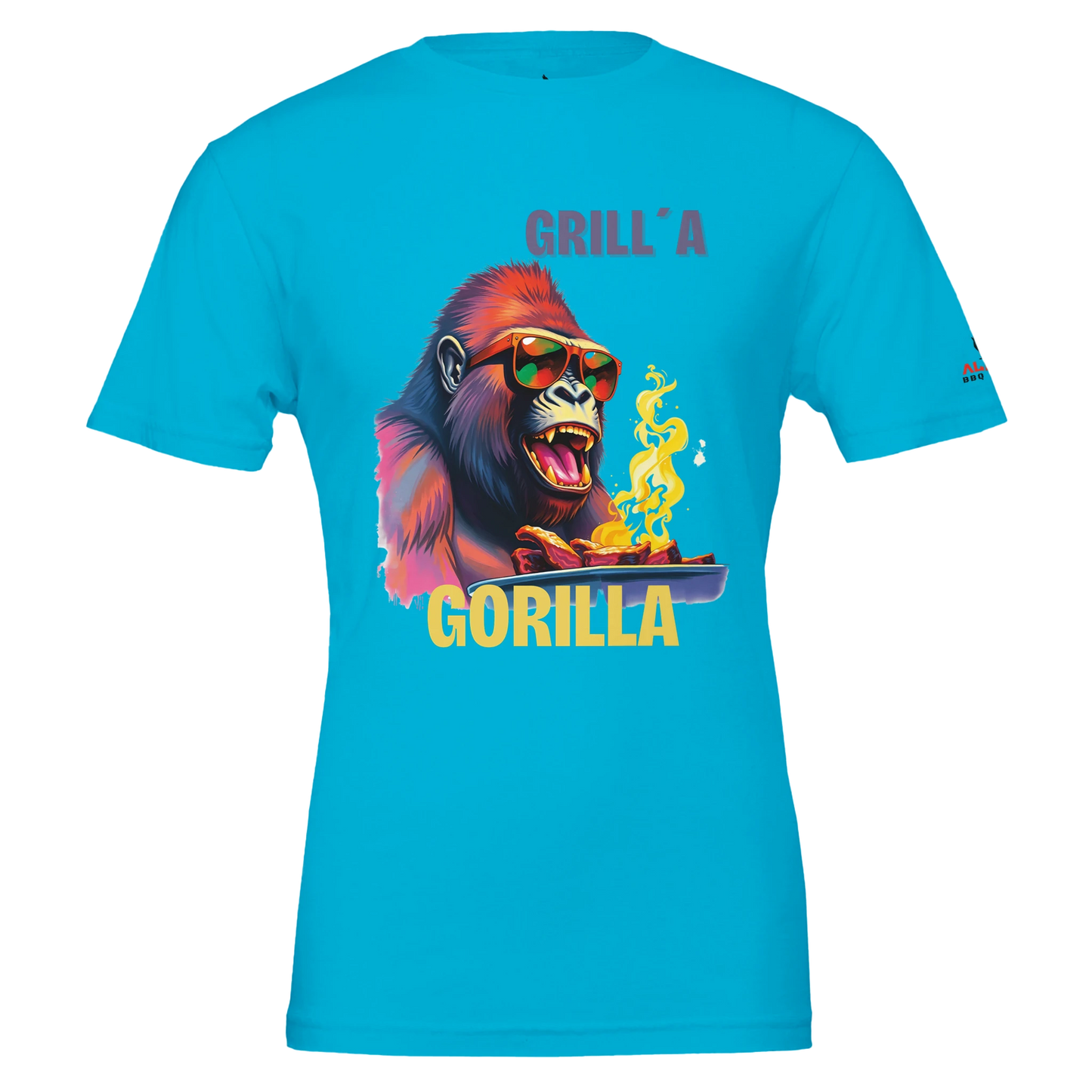π₯ Grilla Gorilla β The Ultimate BBQ Hero! π₯ | Premium Unisex Crewneck T-shirt | Bella + Canvas 3001 Turquoise Alpha BBQ wear BBQ -apparel- BBQ tshirt -BBQ tee