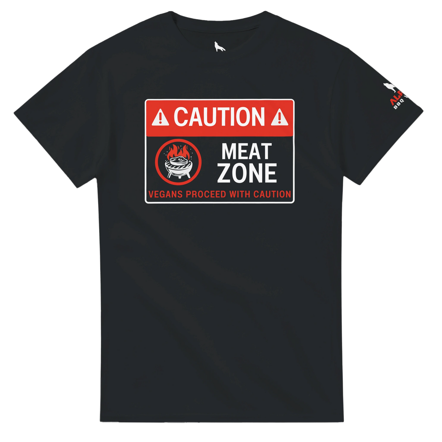 DANGER: Meat Zone – Vegans Proceed with Caution Heavyweight Unisex Crewneck T-shirt Black Alpha BBQ wear BBQ -apparel- BBQ tshirt -BBQ tee