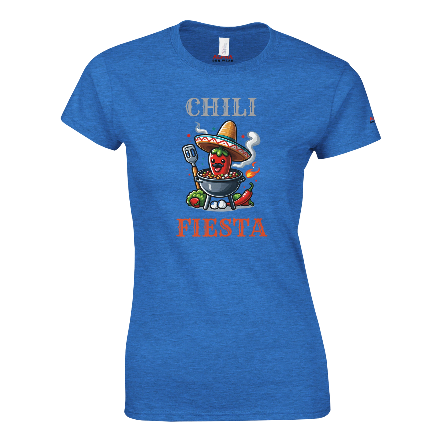 Chili fiesta Classic Womens Crewneck T-shirt Heather Royal Alpha BBQ wear BBQ -apparel- BBQ tshirt -BBQ tee