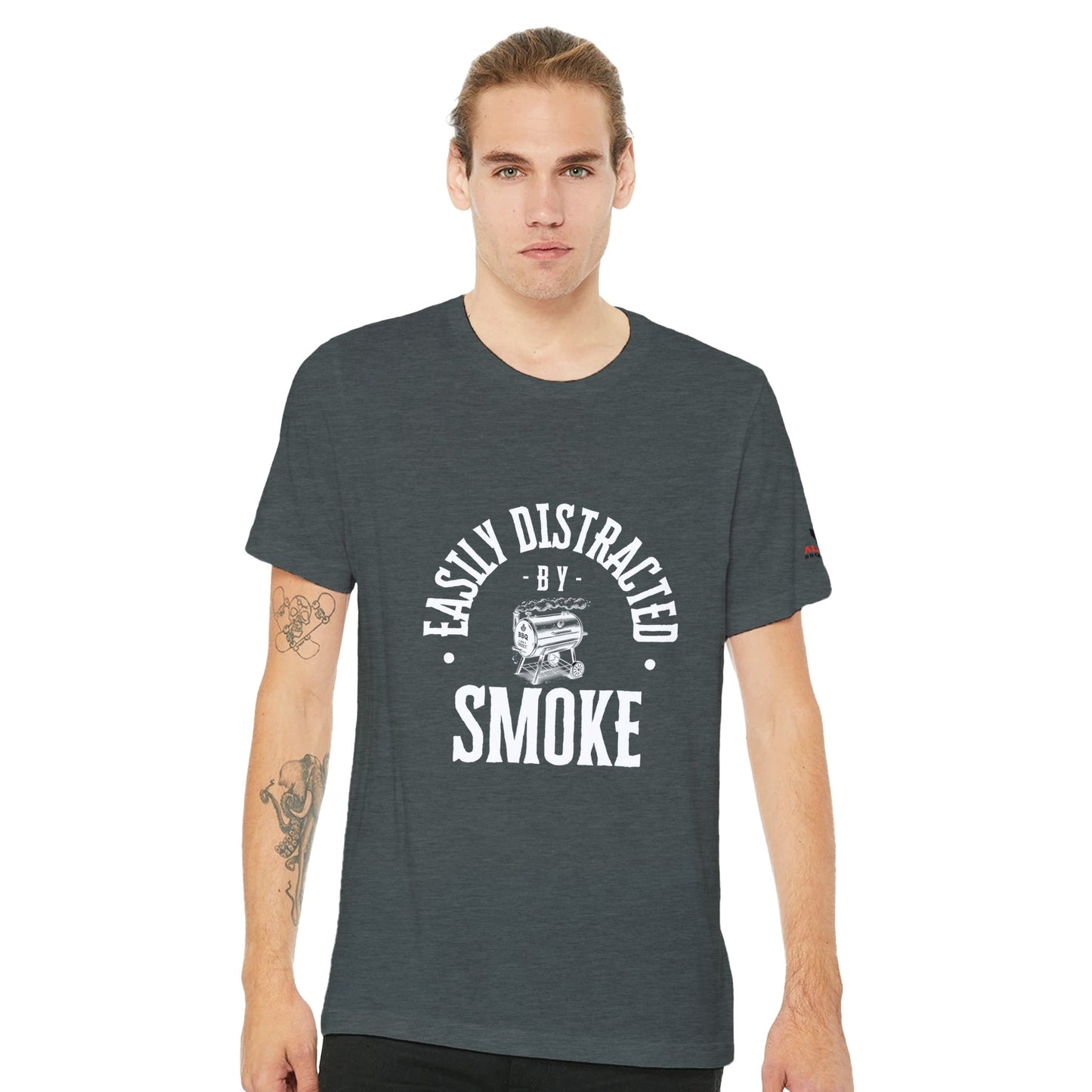 Easily Distracted by Smoke Premium Unisex Crewneck T-shirt Alpha BBQ wear BBQ -apparel- BBQ tshirt -BBQ tee