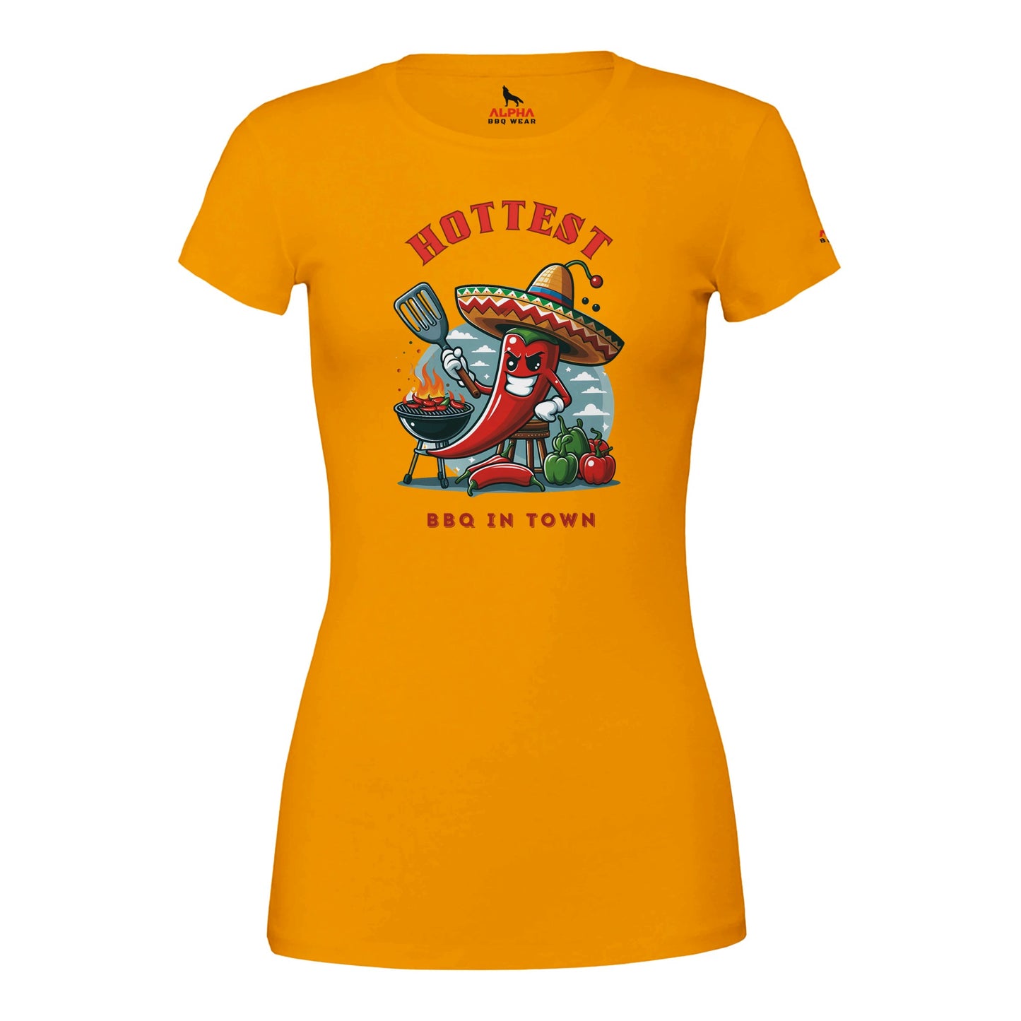Hottest BBQ in Town Premium Womens Crewneck T-shirt Gold Alpha BBQ wear BBQ -apparel- BBQ tshirt -BBQ tee