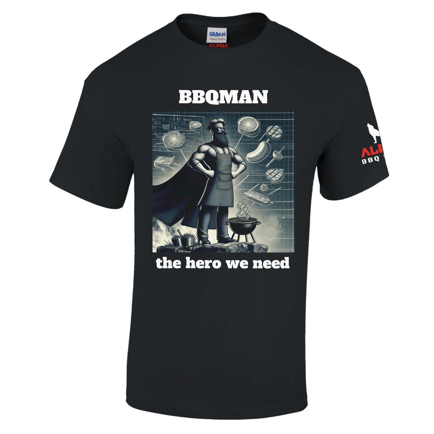 BBQ MAN SUPER HERO T SHIRT Heavyweight Unisex Crewneck T-shirt 4XL Alpha BBQ wear BBQ -apparel- BBQ tshirt -BBQ tee
